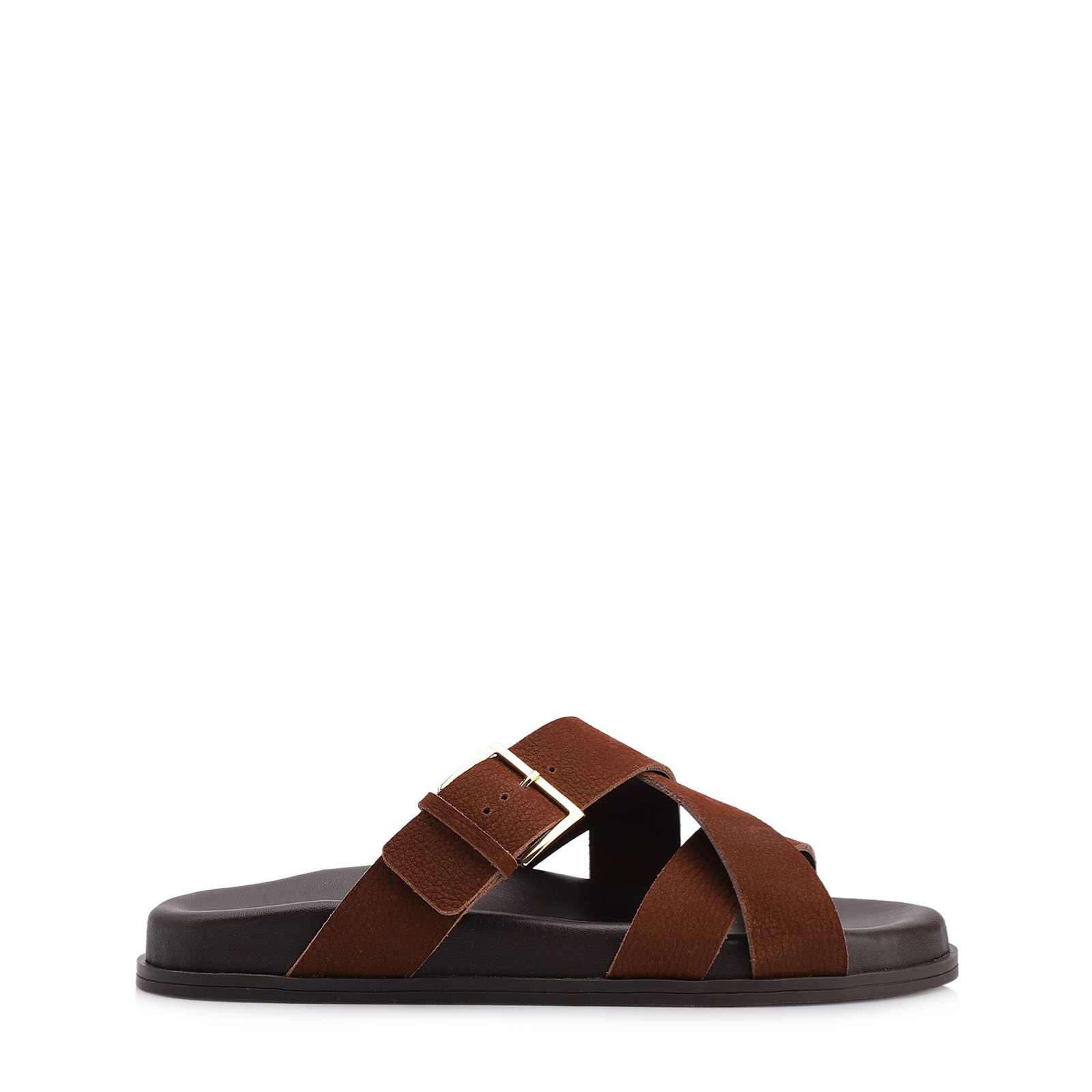 Papete Marrom Couro Nobuck Floater Fivela Dourada