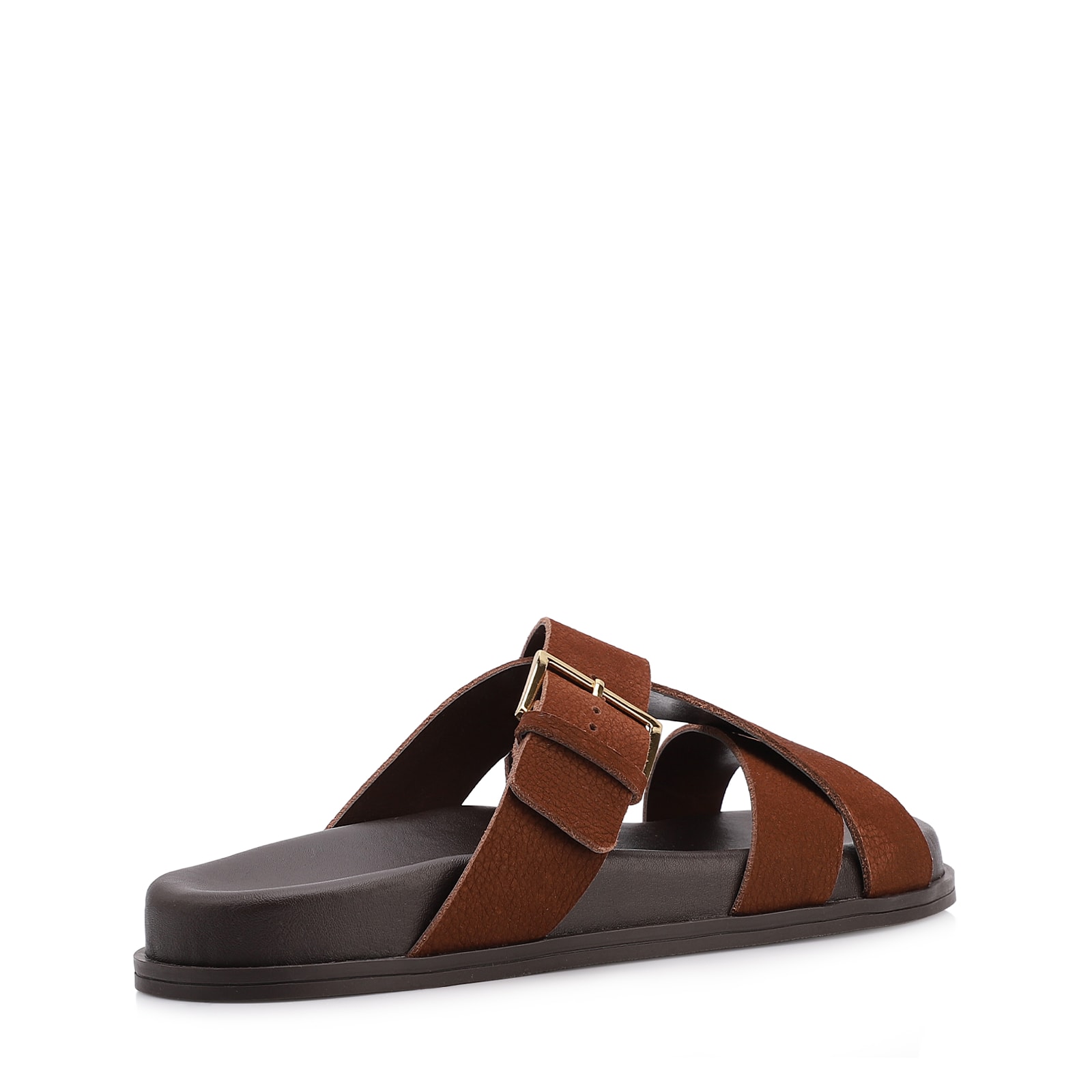 Papete Marrom Couro Nobuck Floater Fivela Dourada