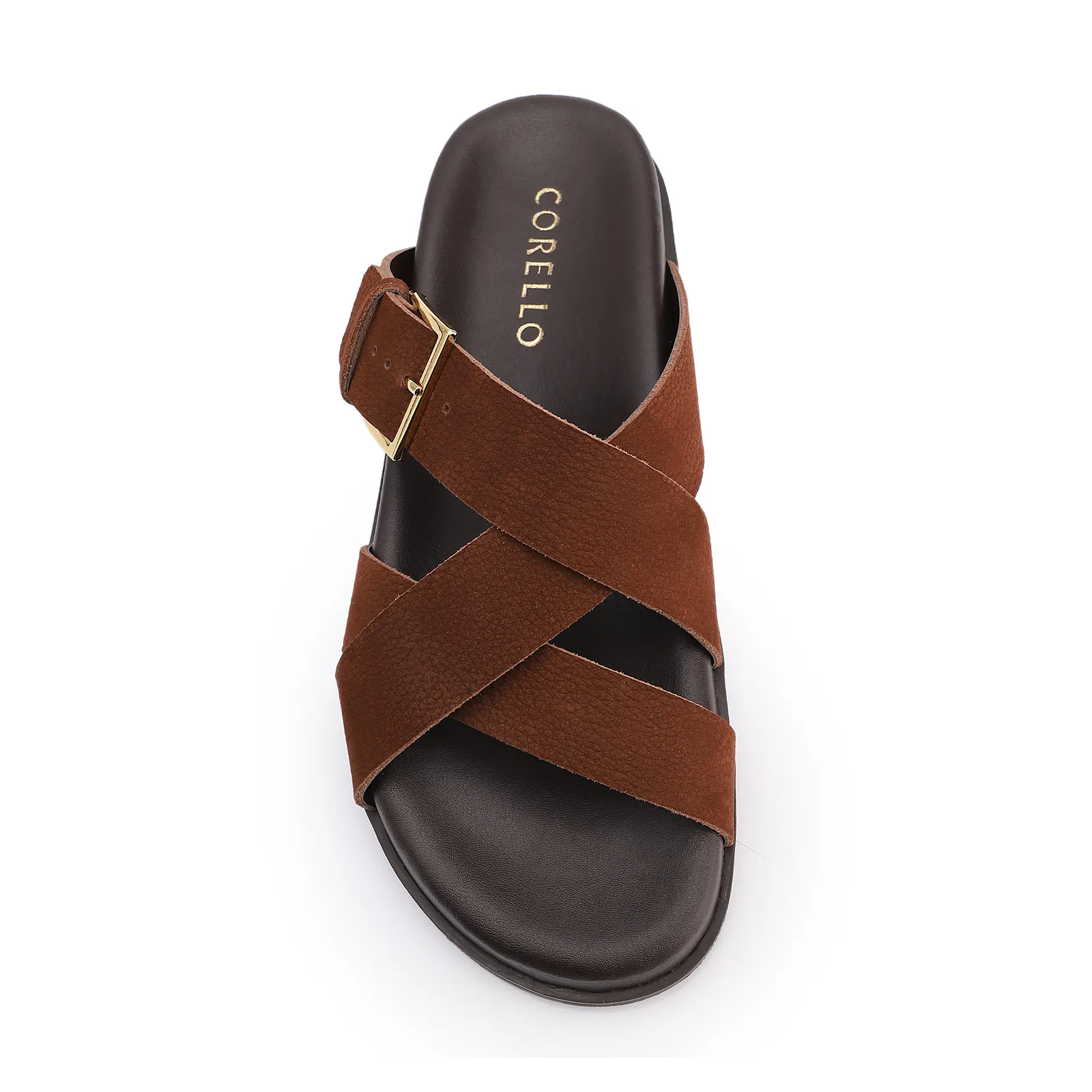 Papete Marrom Couro Nobuck Floater Fivela Dourada