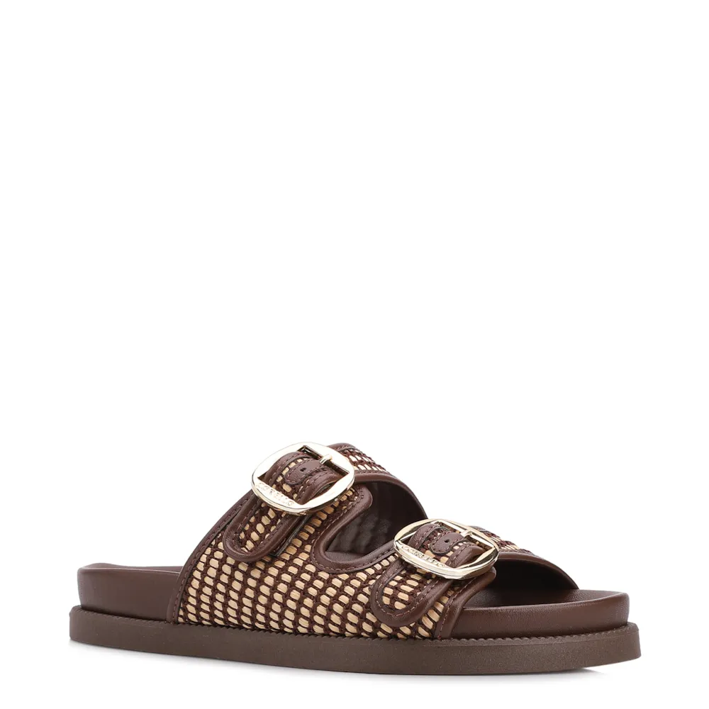 Papete Marrom Ráfia/Alt Tarmada Off White Fivela Dourada