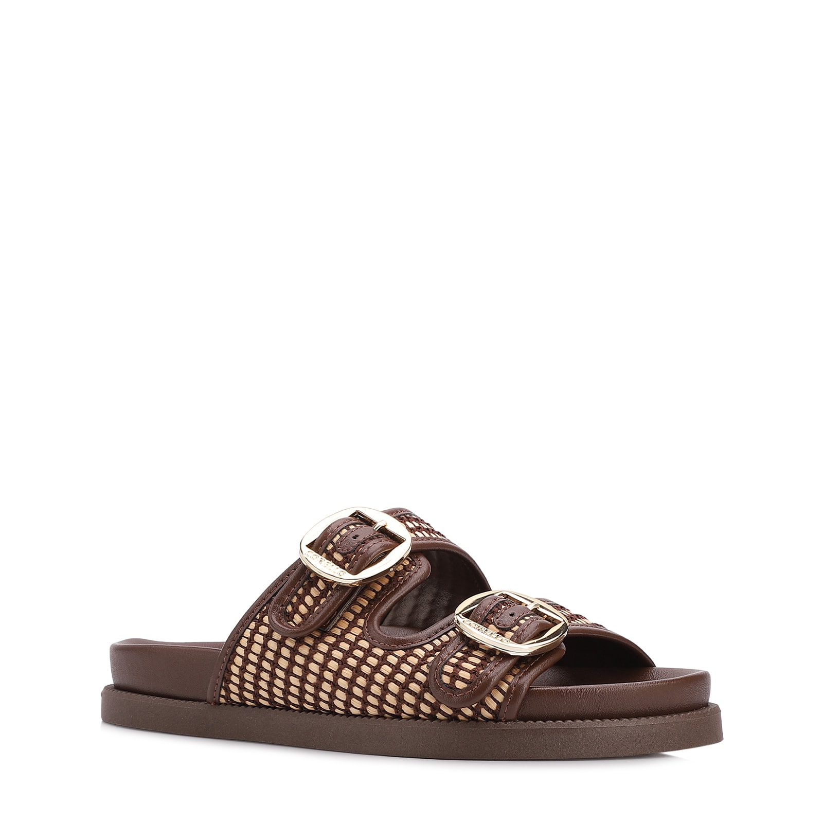 Papete Marrom Ráfia/Alt Tarmada Off White Fivela Dourada