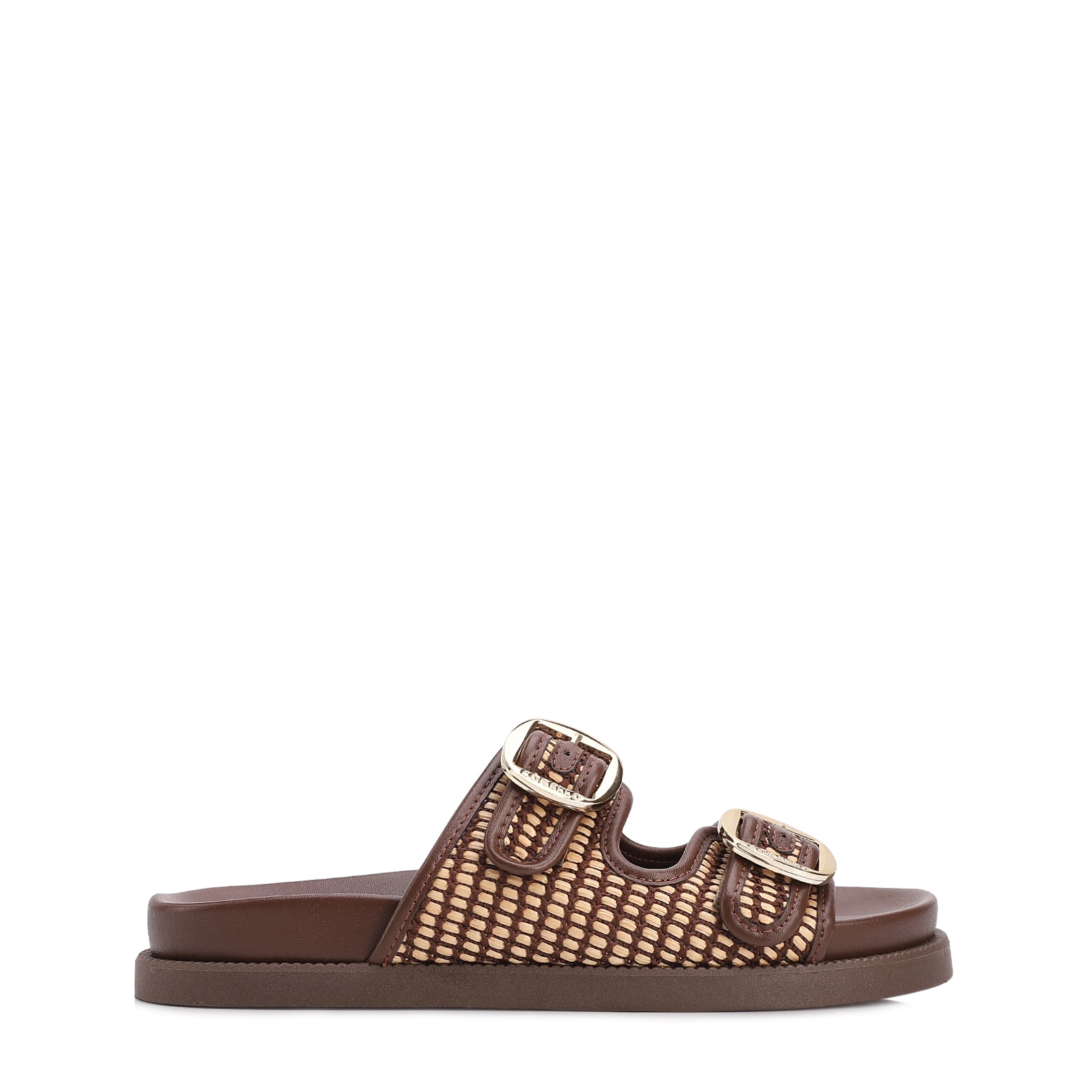 Papete Marrom Ráfia/Alt Tarmada Off White Fivela Dourada