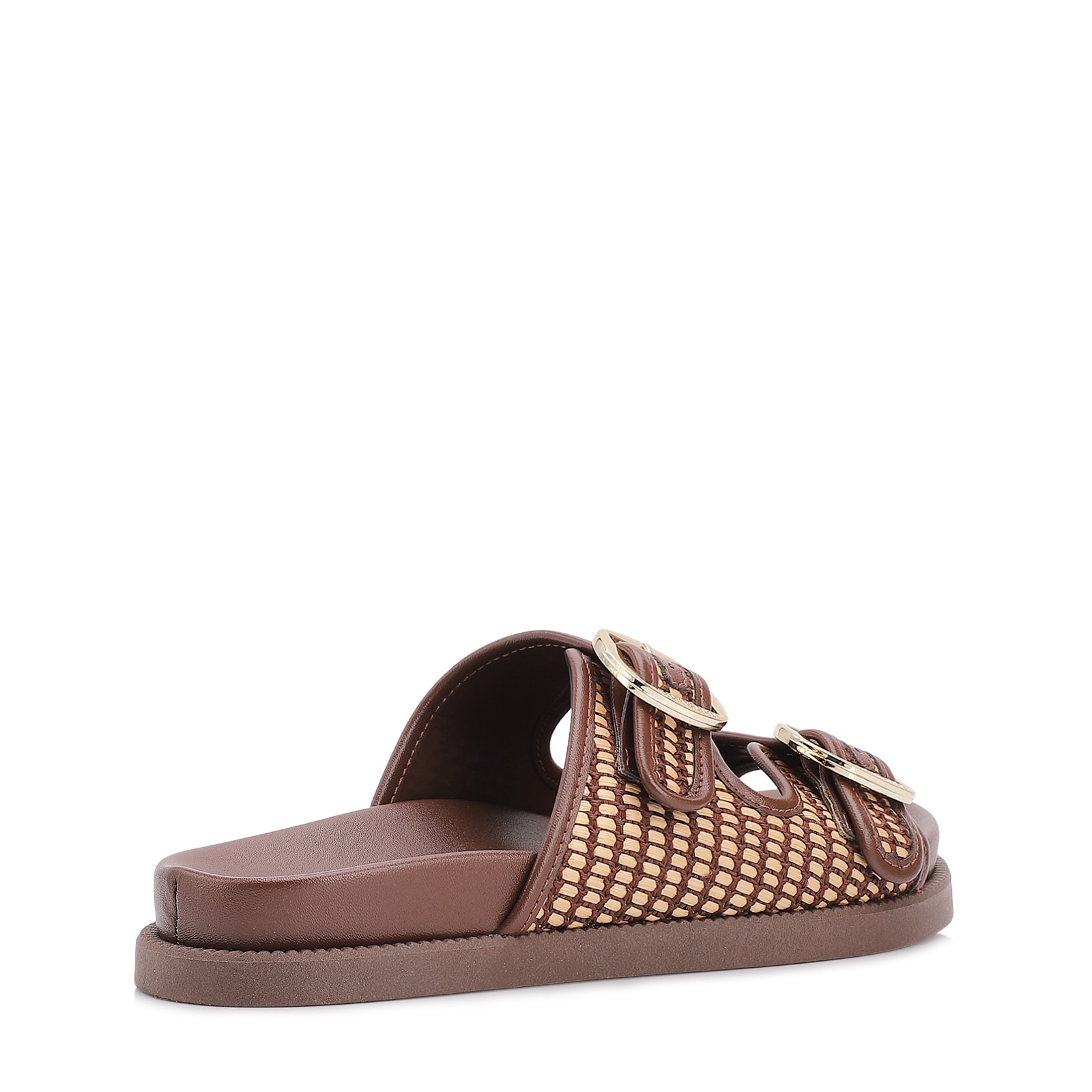Papete Marrom Ráfia/Alt Tarmada Off White Fivela Dourada