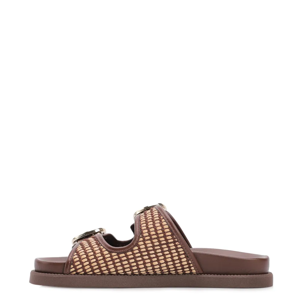 Papete Marrom Ráfia/Alt Tarmada Off White Fivela Dourada - imagem 4