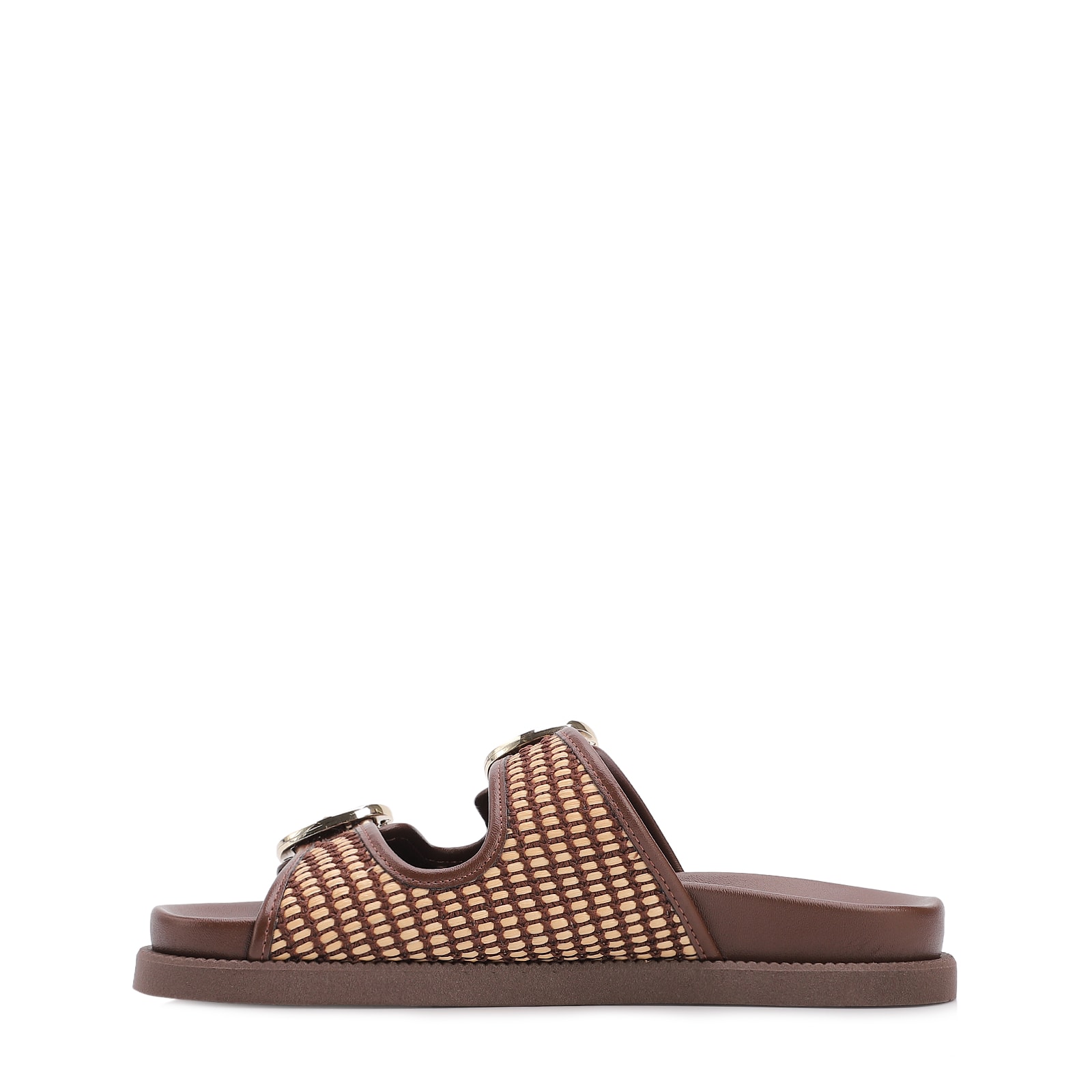 Papete Marrom Ráfia/Alt Tarmada Off White Fivela Dourada