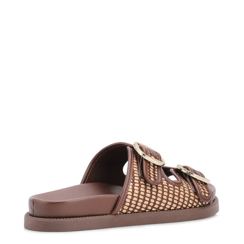 Papete Marrom Ráfia/Alt Tarmada Off White Fivela Dourada - foto 3