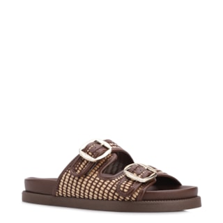 Marrom Ráfia/Alt tarmada Off white Fivela Dourada