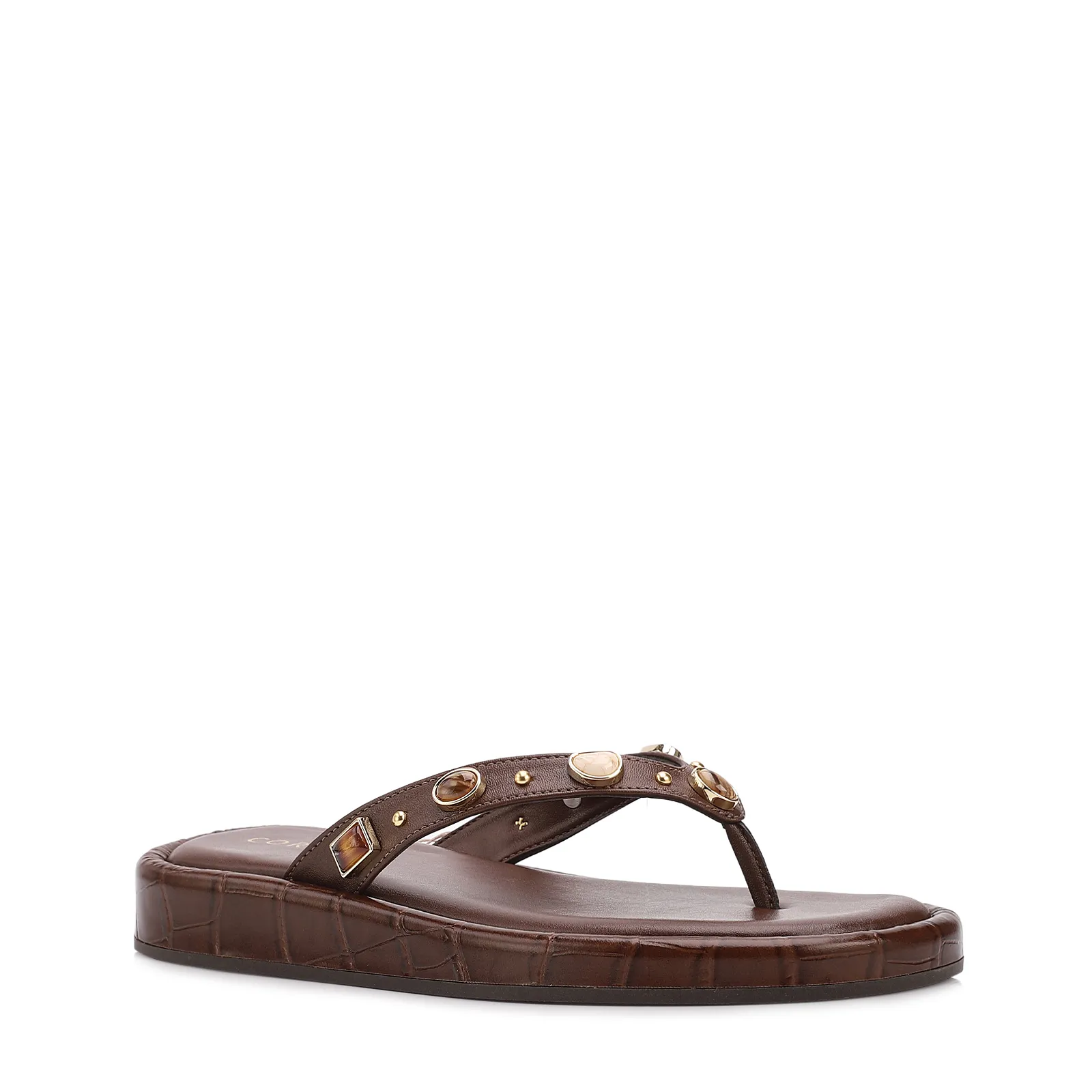Papete Marrom Salto Flatform Alt Croco Pedras