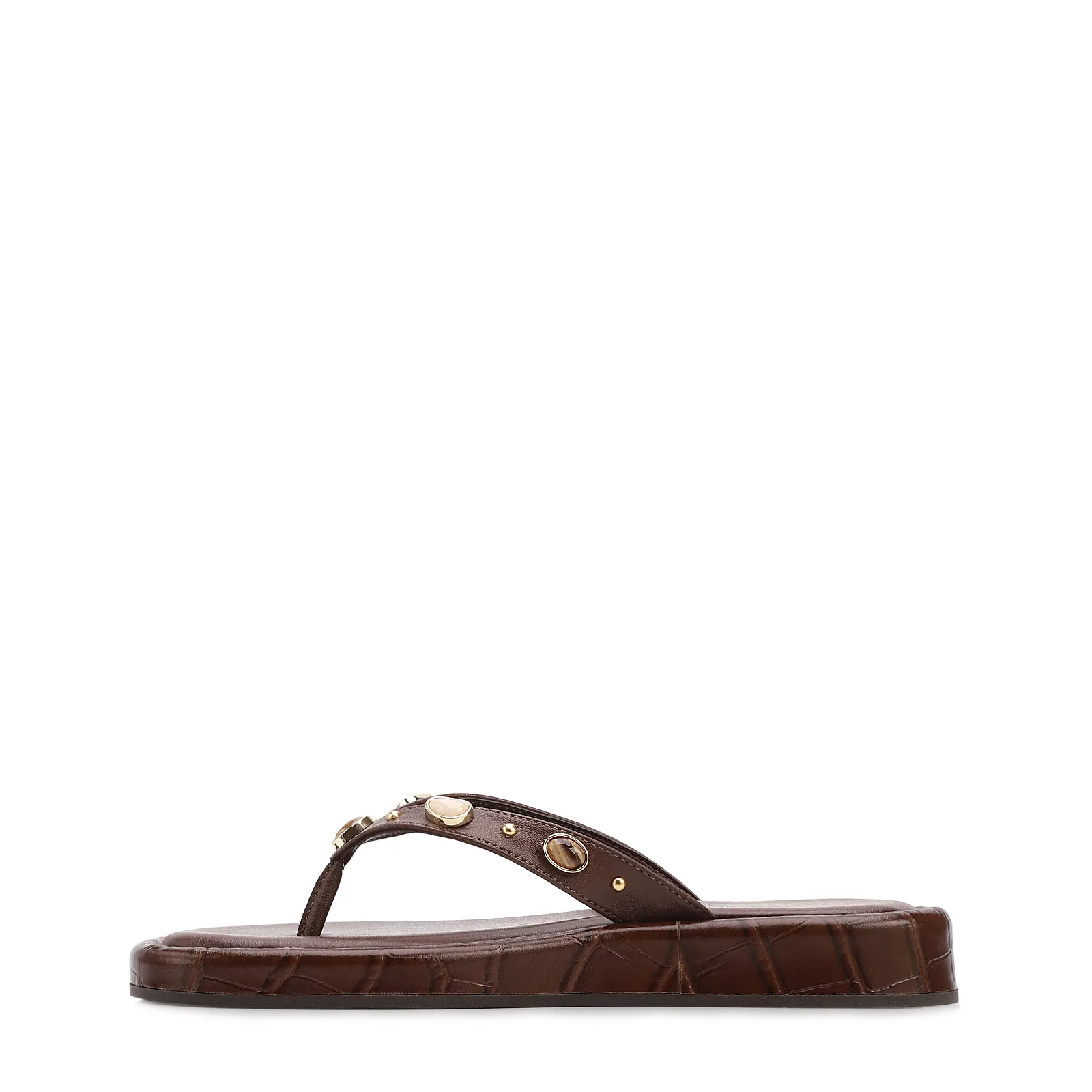 Papete Marrom Salto Flatform Alt Croco Pedras