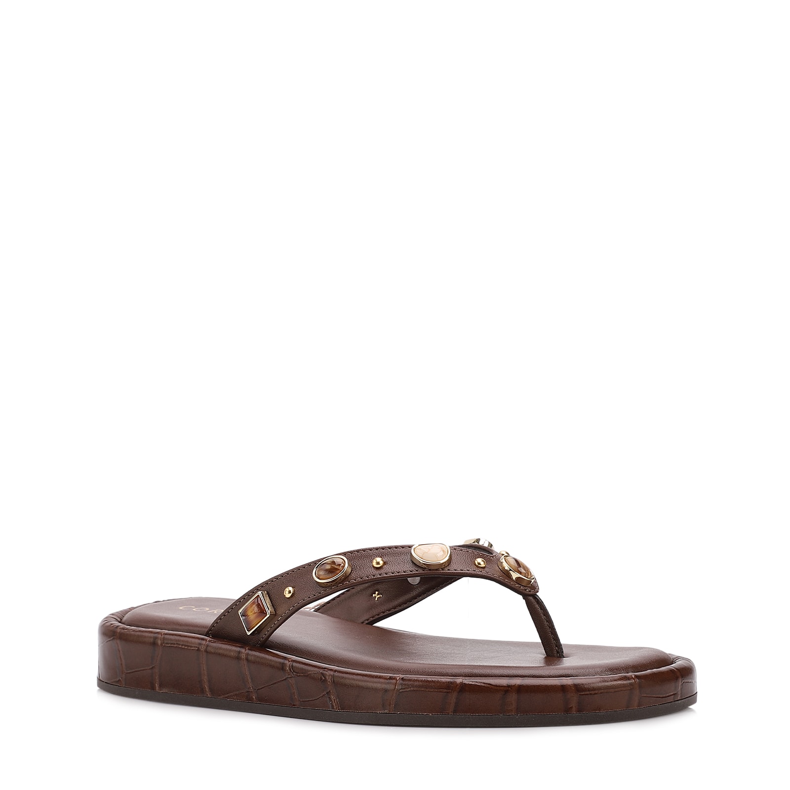 Papete Marrom Salto Latform Alt Croco Pedras
