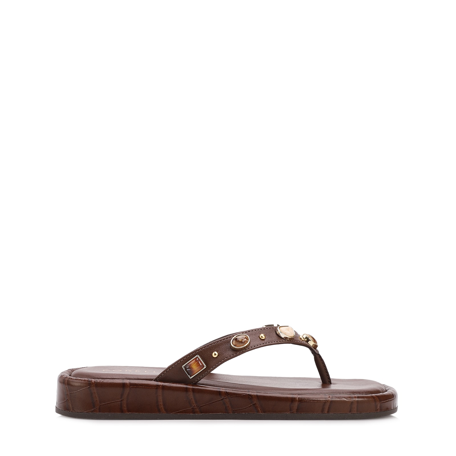 Papete Marrom Salto Latform Alt Croco Pedras