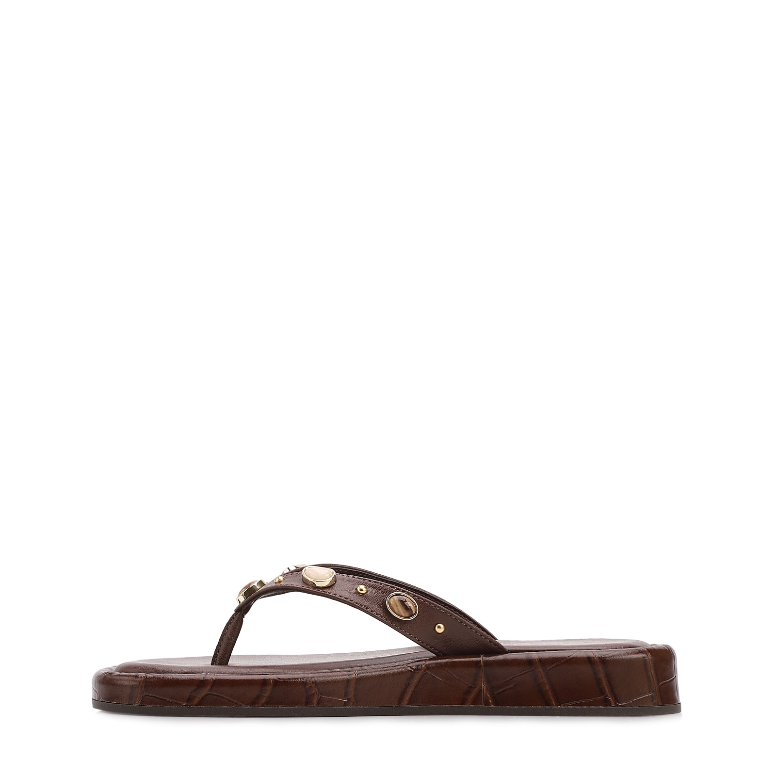 Papete Marrom Salto Latform Alt Croco Pedras