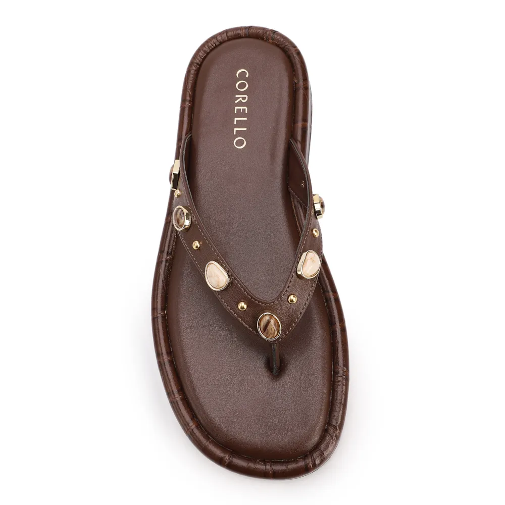 Papete Marrom Salto  Latform Alt Croco Pedras - imagem 5