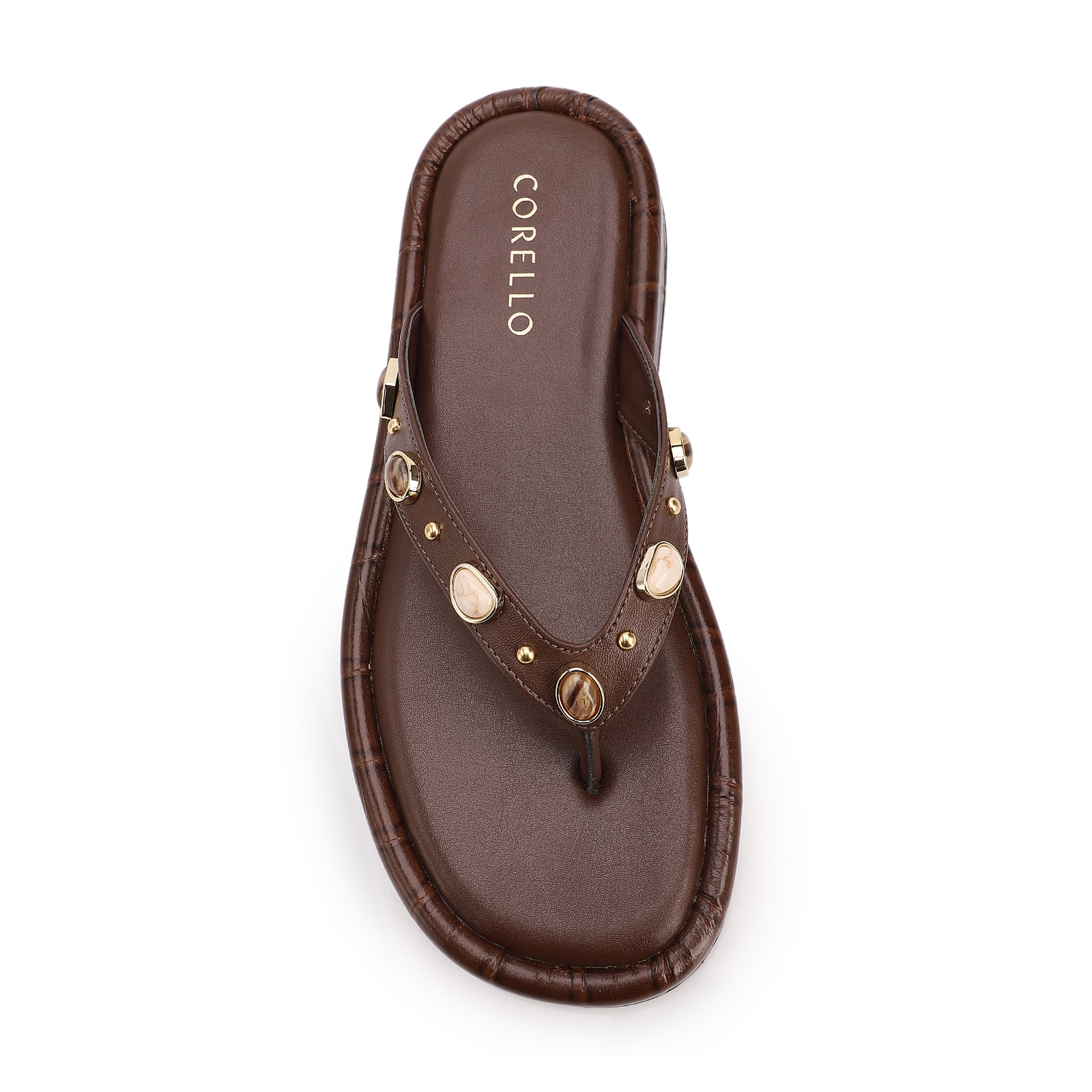 Papete Marrom Salto Latform Alt Croco Pedras