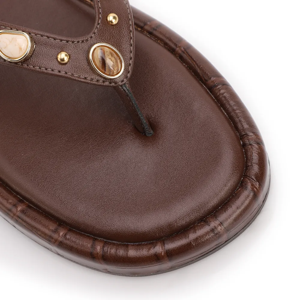 Papete Marrom Salto  Latform Alt Croco Pedras - imagem 6