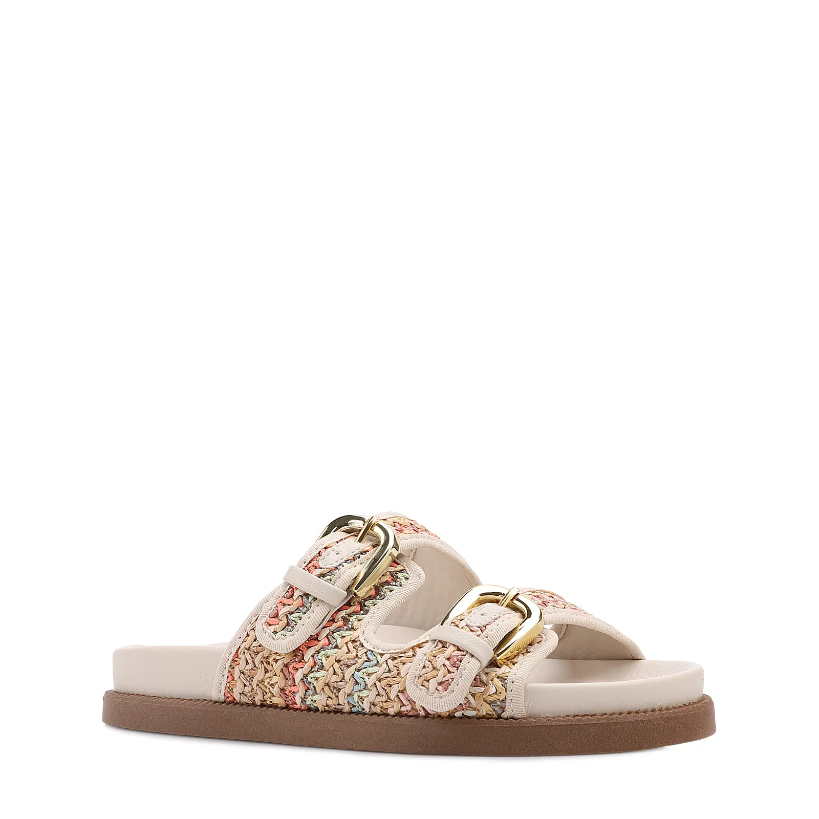 Papete Off White Alt Acabamento Ráfia Multicolor Fivela