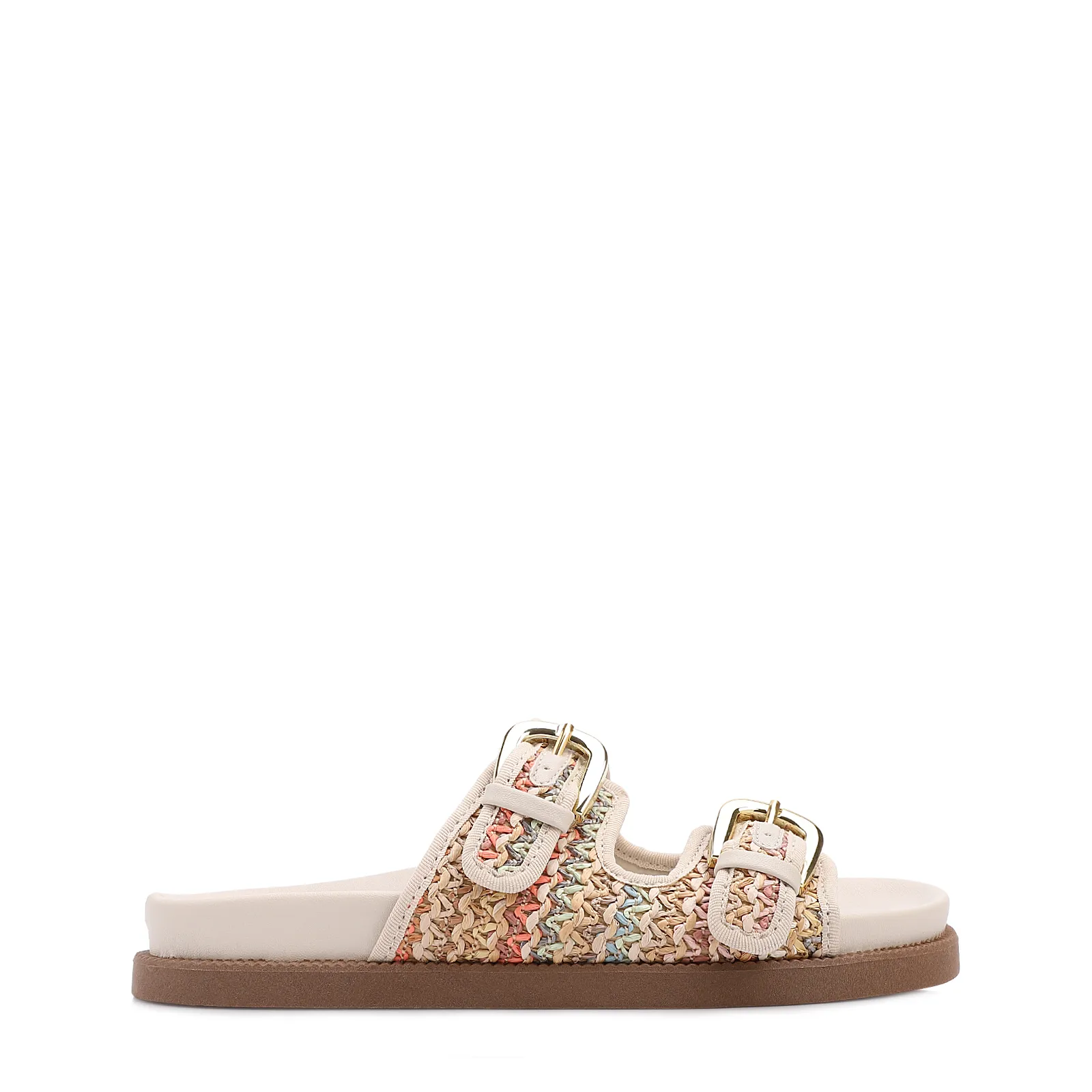 Papete Off White Alt Acabamento Ráfia Multicolor  Fivela
