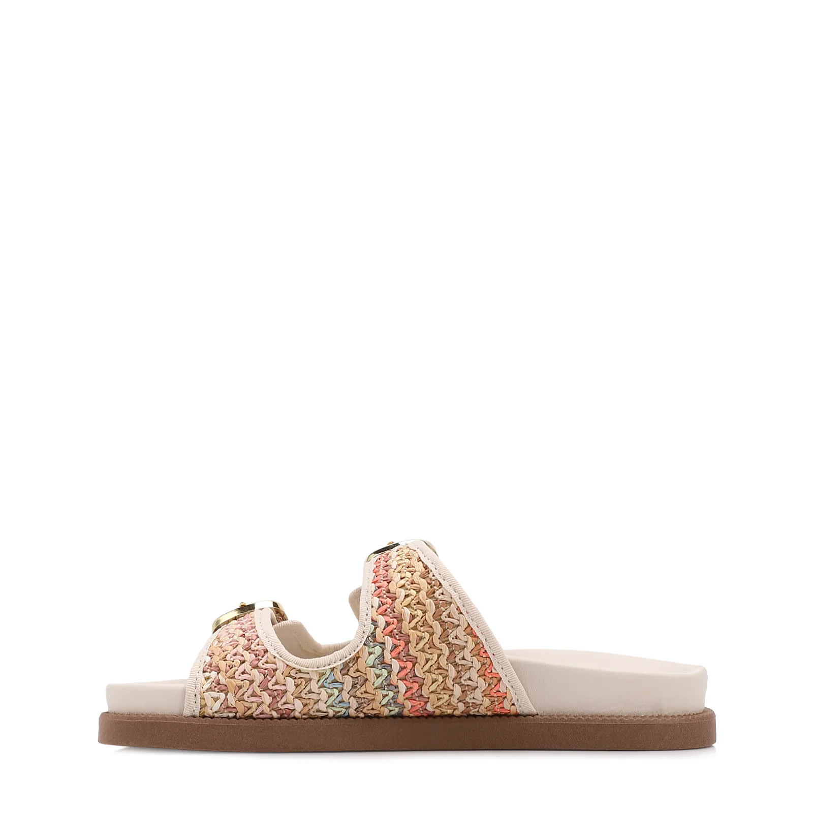 Papete Off White Alt Acabamento Ráfia Multicolor  Fivela