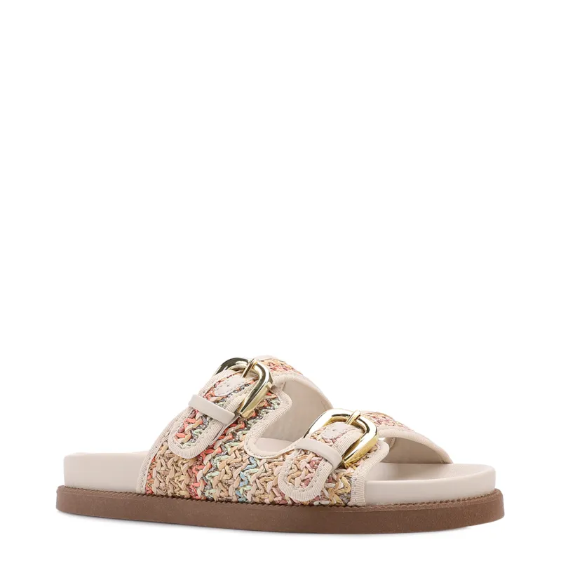 Papete Off White Alt Acabamento Ráfia Multicolor  Fivela