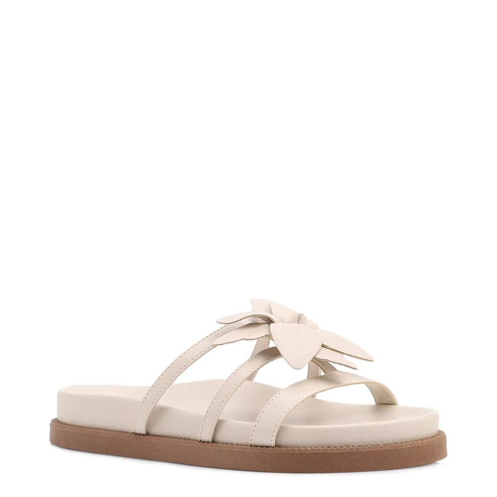 Papete Off White Alt/Couro Aplique Flor