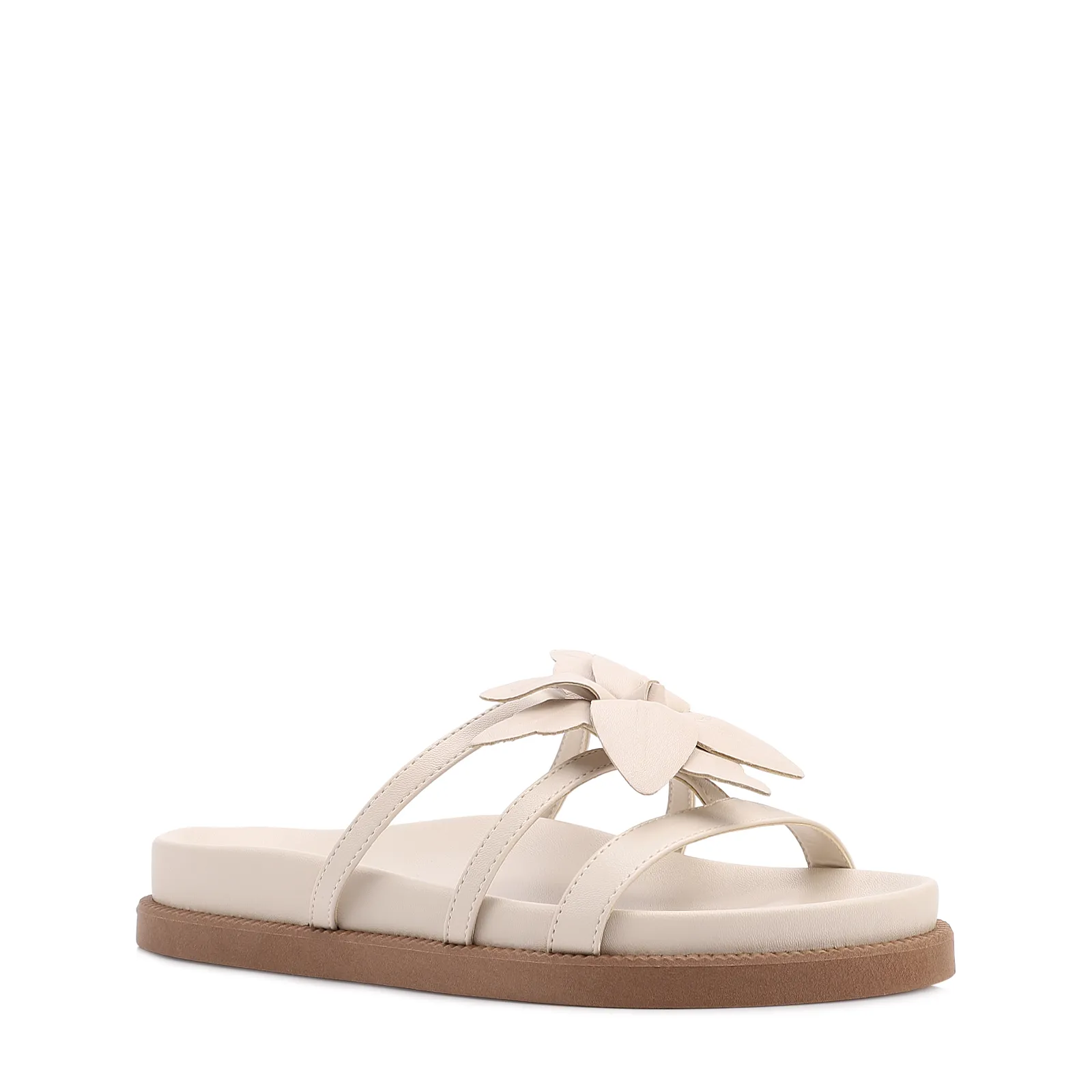 Papete Off White Alt/Couro Aplique Flor