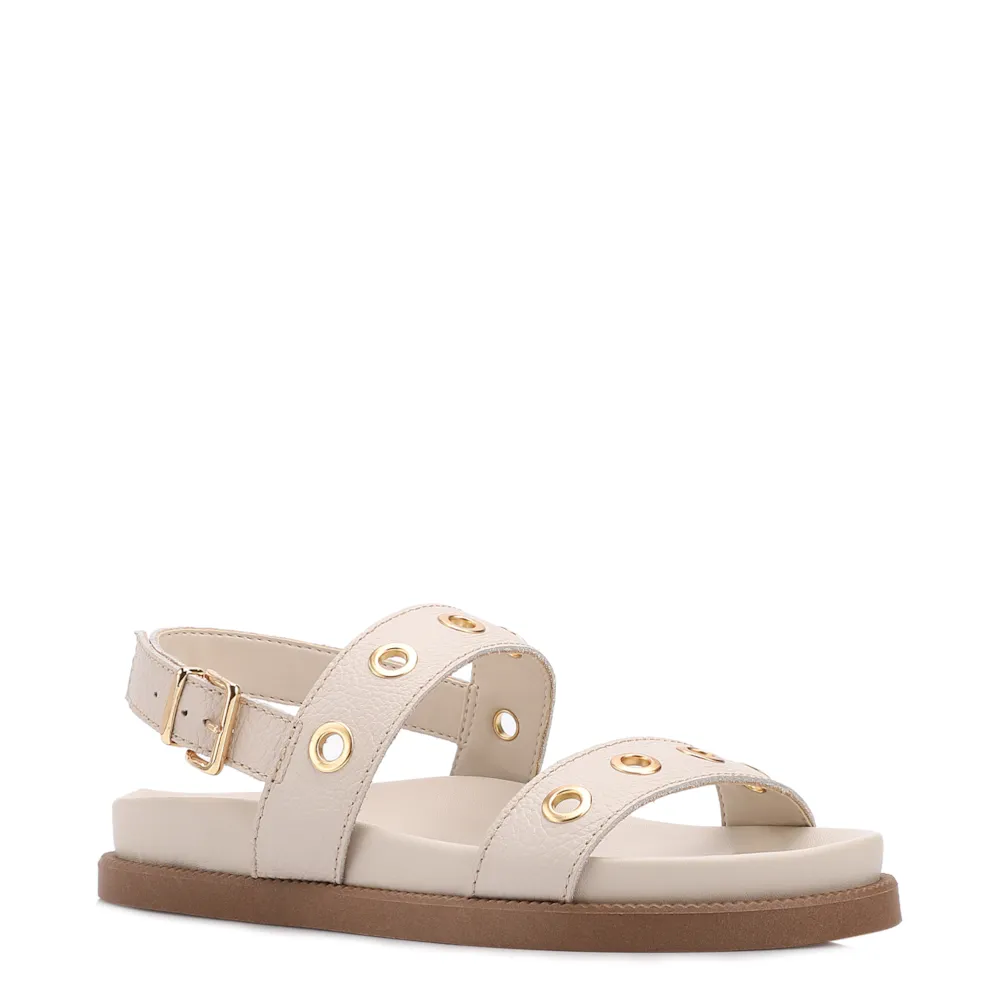 Papete Off White Couro Antique Ilhós Dourado