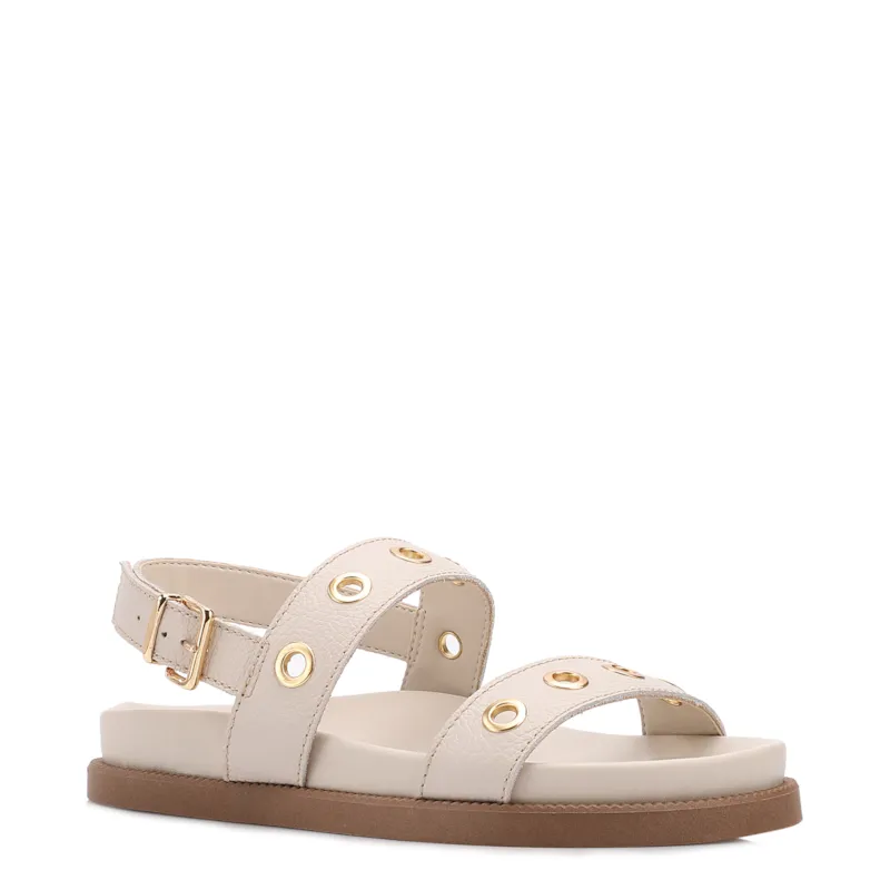 Papete Off White Couro Antique Ilhós Dourado