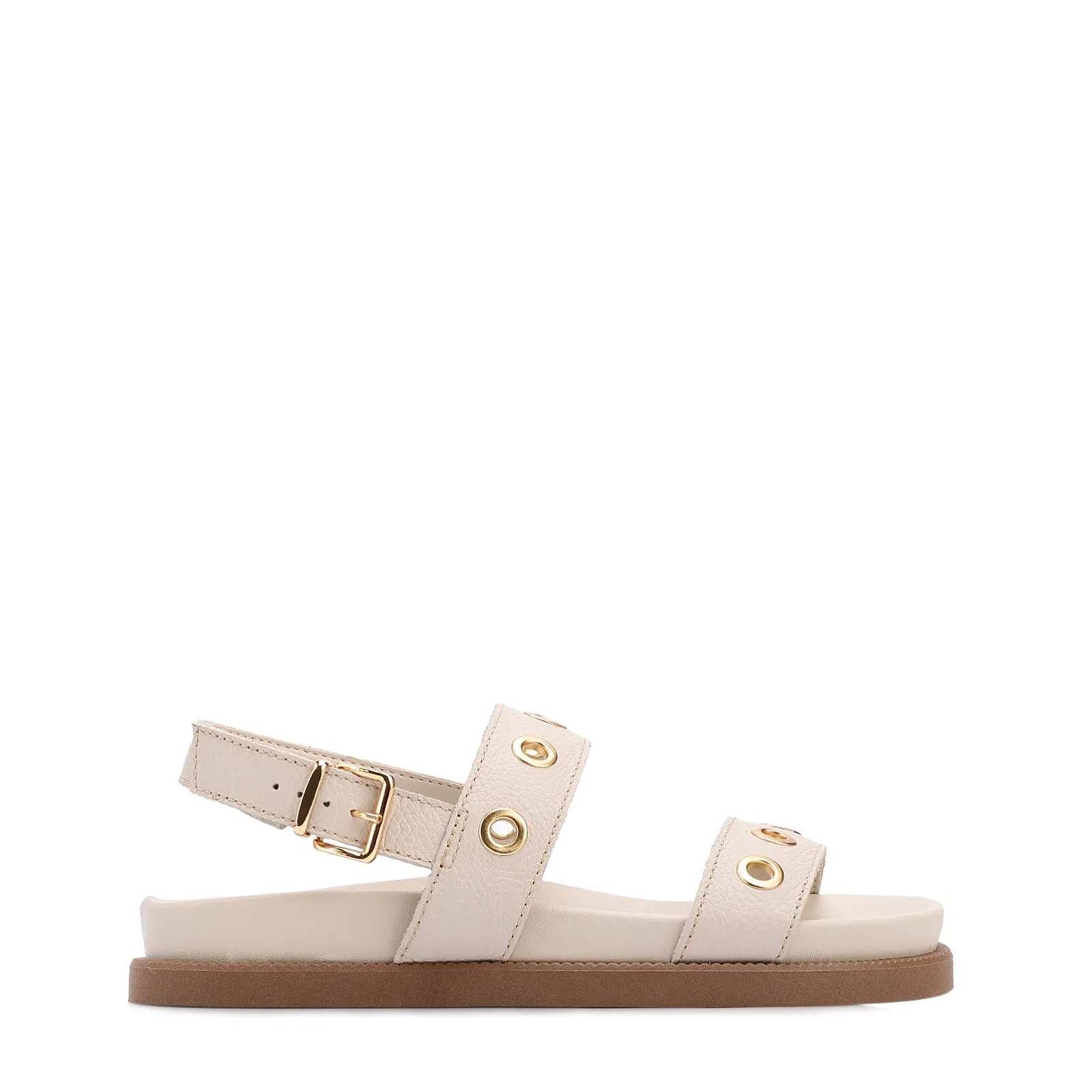 Papete Off White Couro Antique Ilhós Dourado