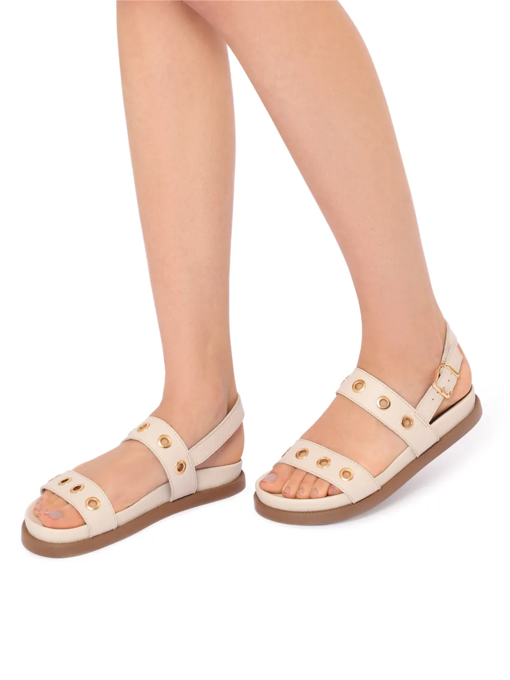 Papete Off White Couro Antique Ilhós Dourado - imagem 3