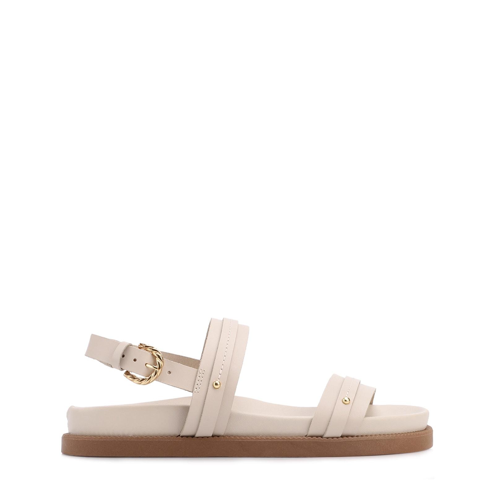Papete Off White Couro Fivela Tornozelo