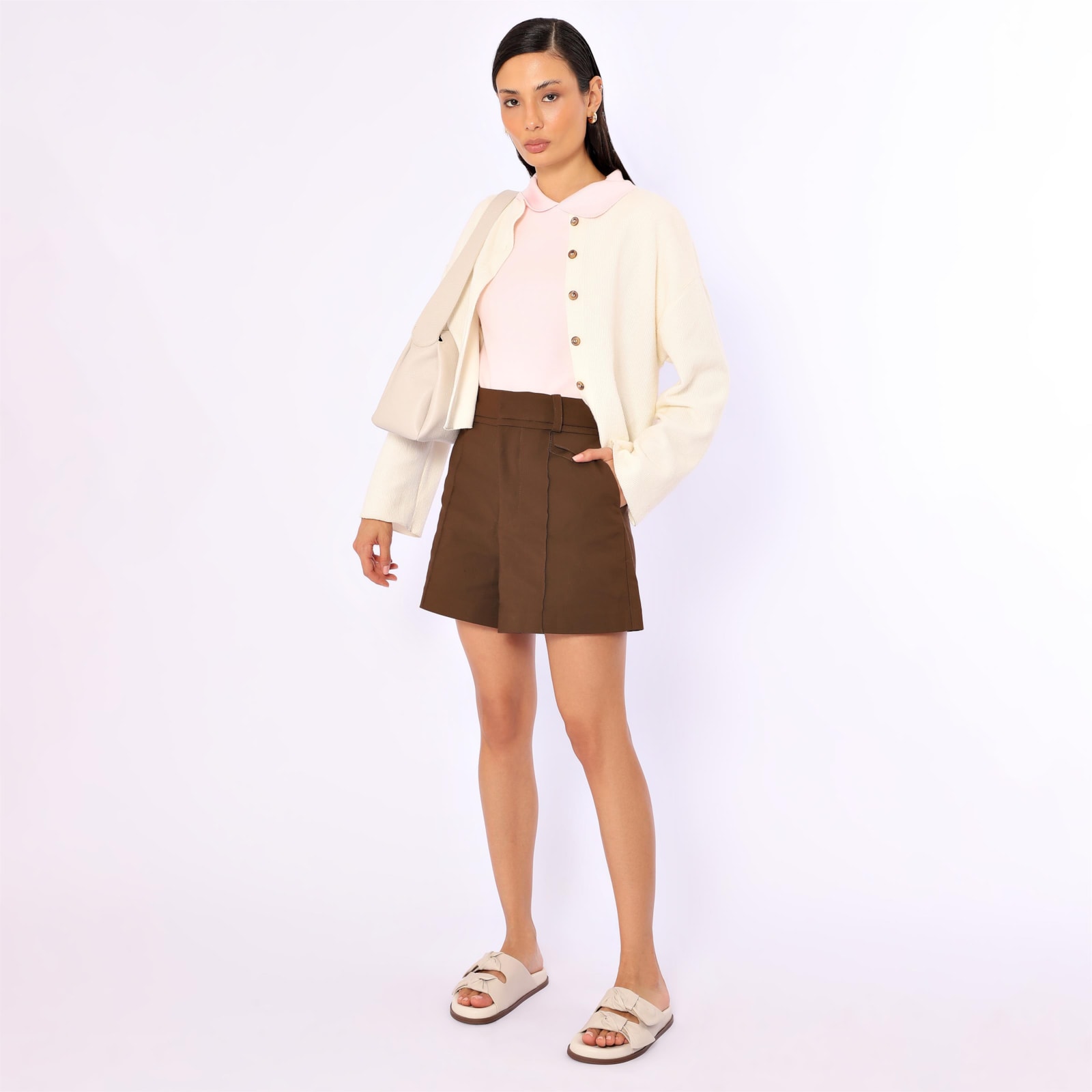 Papete Off White Couro Laço