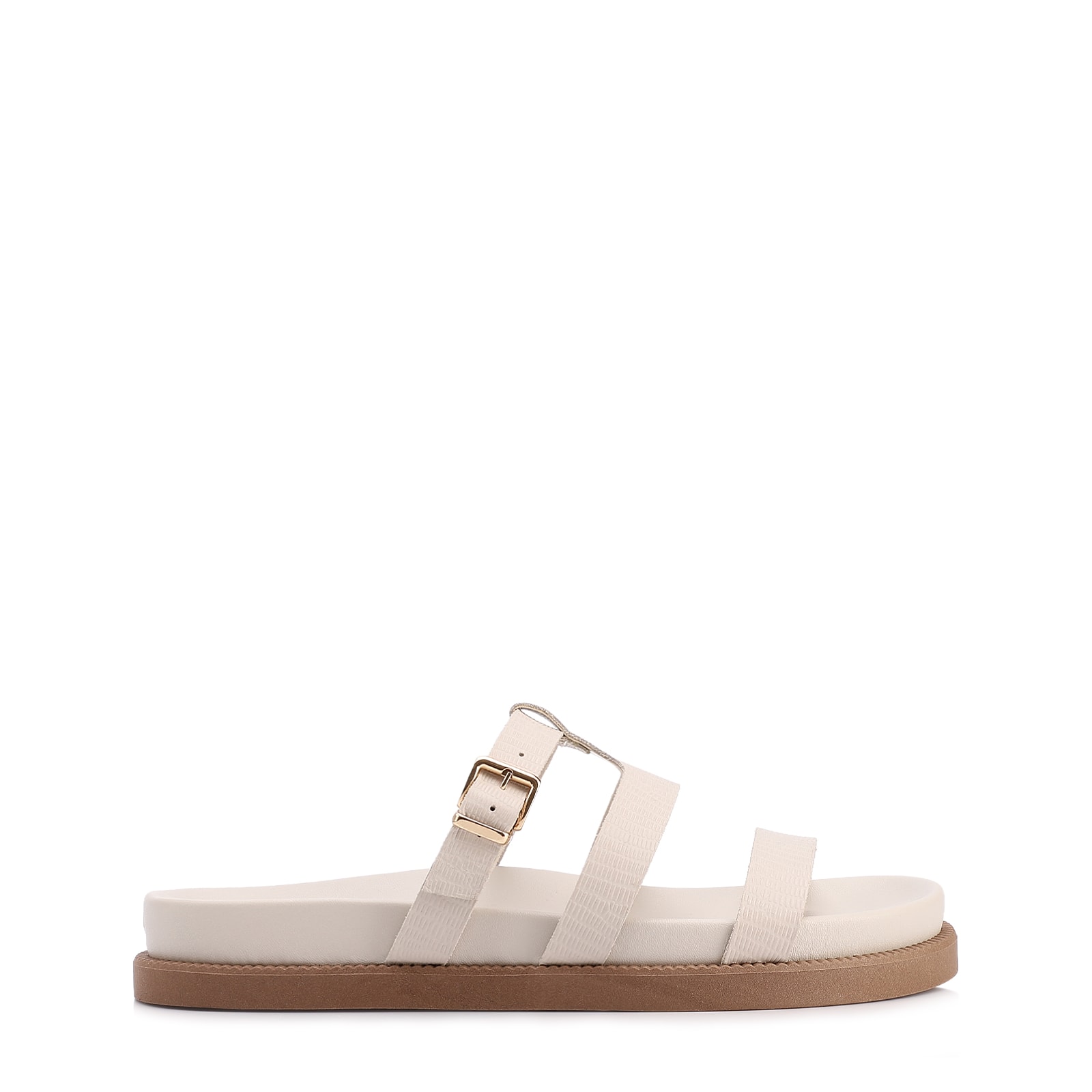 Papete Off White Couro Lezard Tiras Fivela