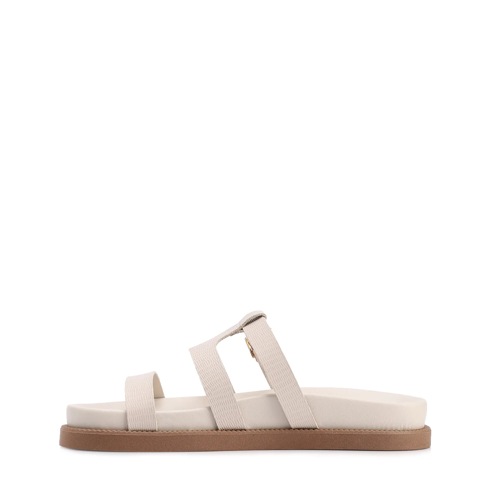 Papete Off White Couro Lezard Tiras Fivela
