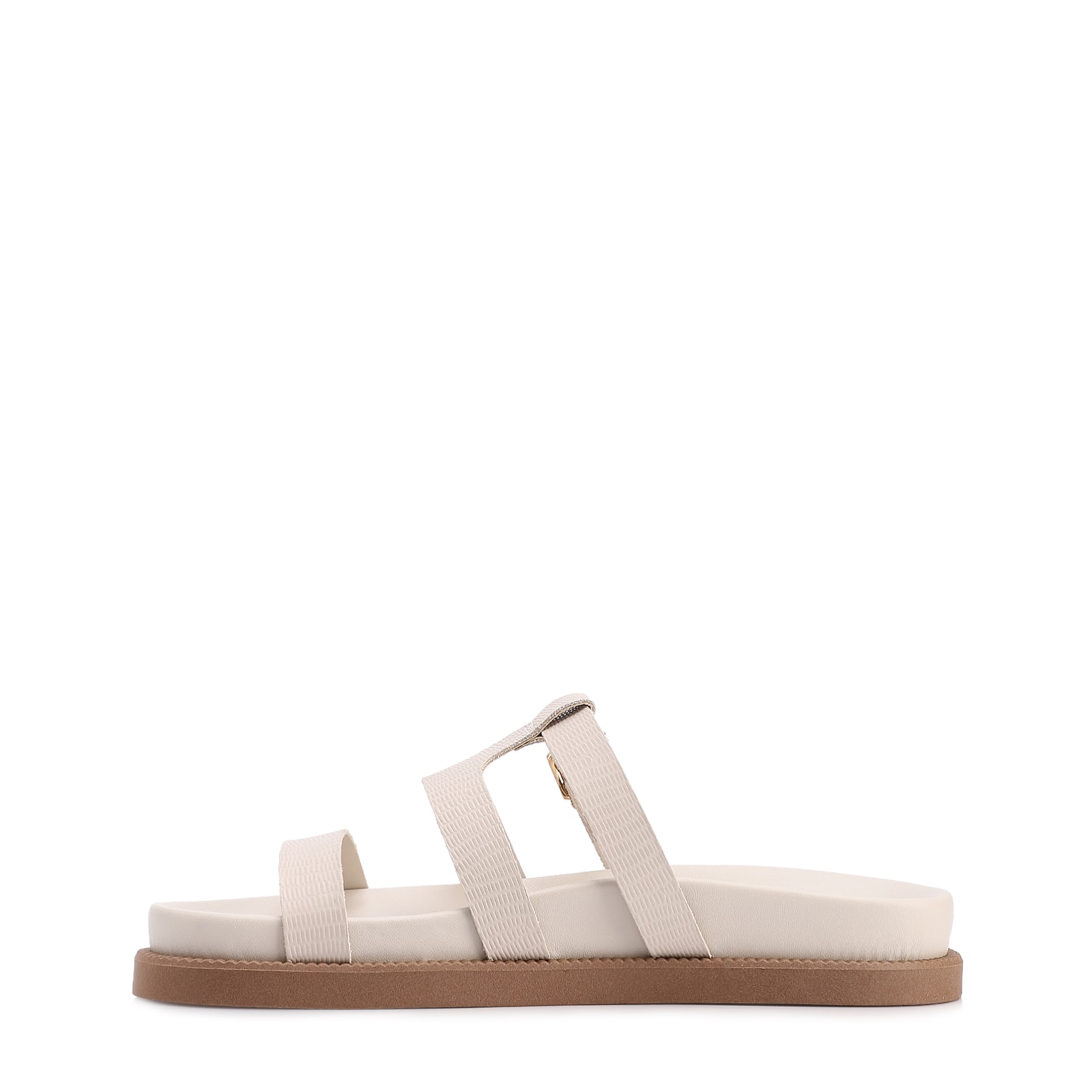 Papete Off White Couro Lezard Tiras Fivela