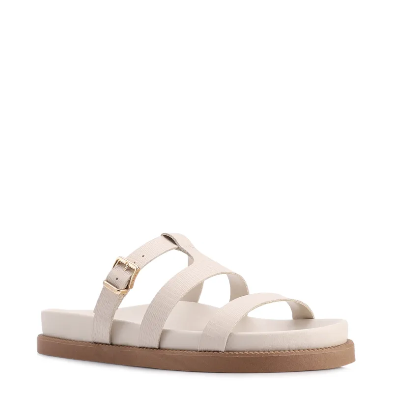 Papete Off White Couro Lezard Tiras Fivela