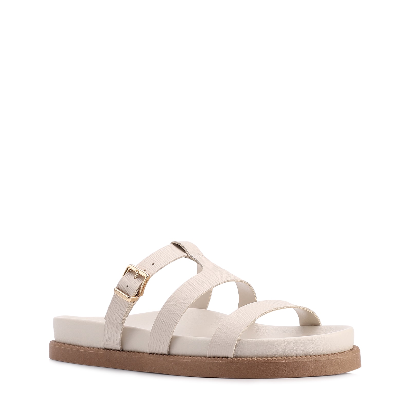 Papete Off White Couro Lezard Tiras Fivela