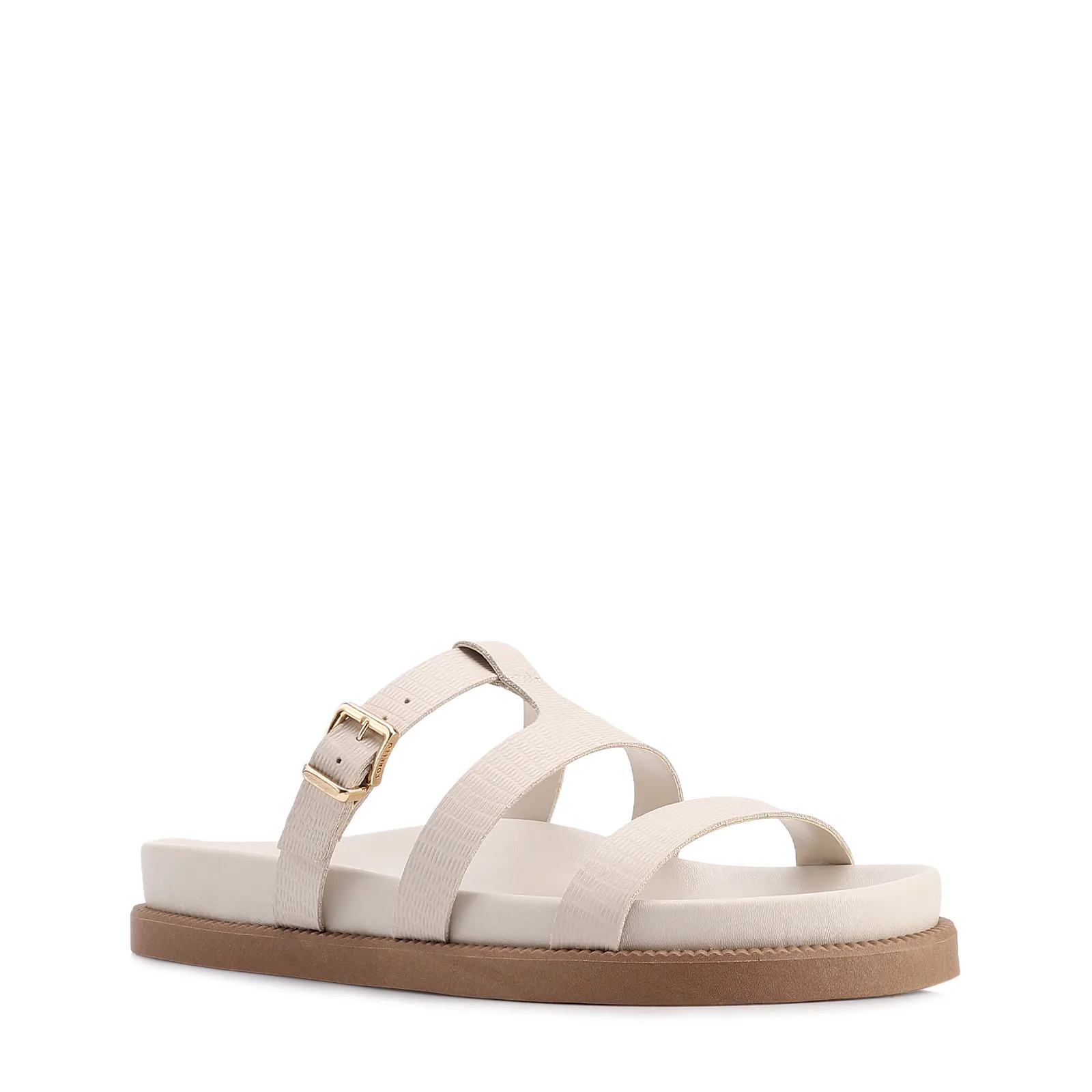 Papete Off White Couro Lezard Tiras Fivela