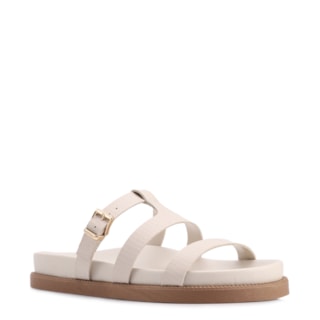 Off White Couro Lezard Tiras Fivela