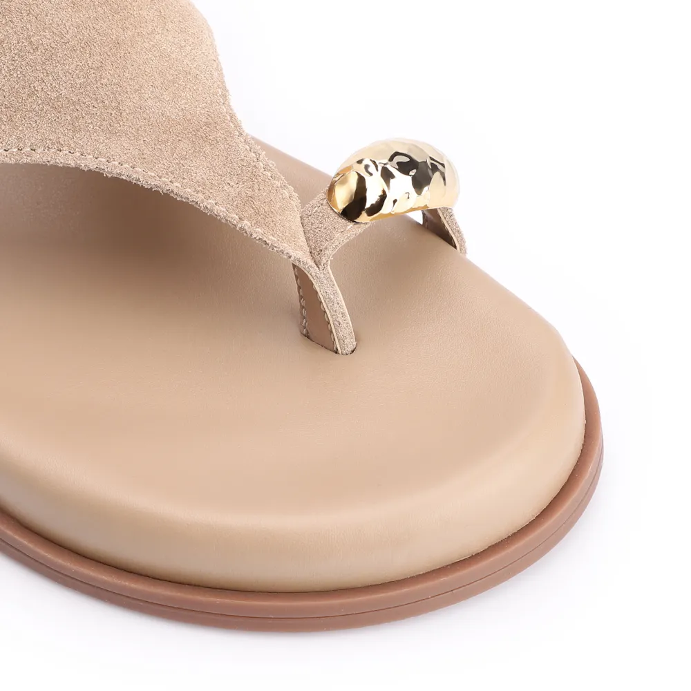 Papete Toe Ring Couro Camurça Bege - imagem 7