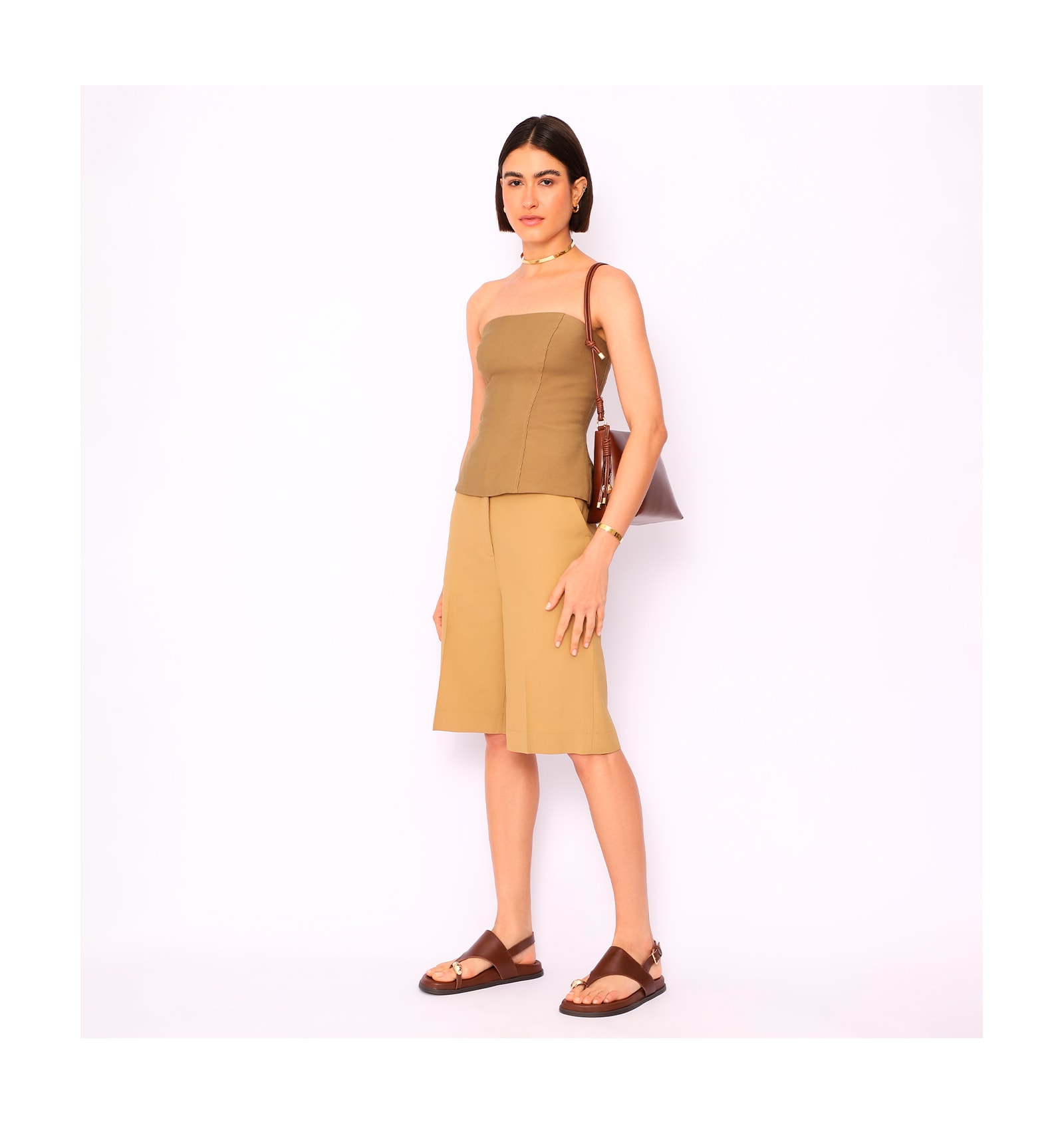 Papete Toe Ring Couro Marrom