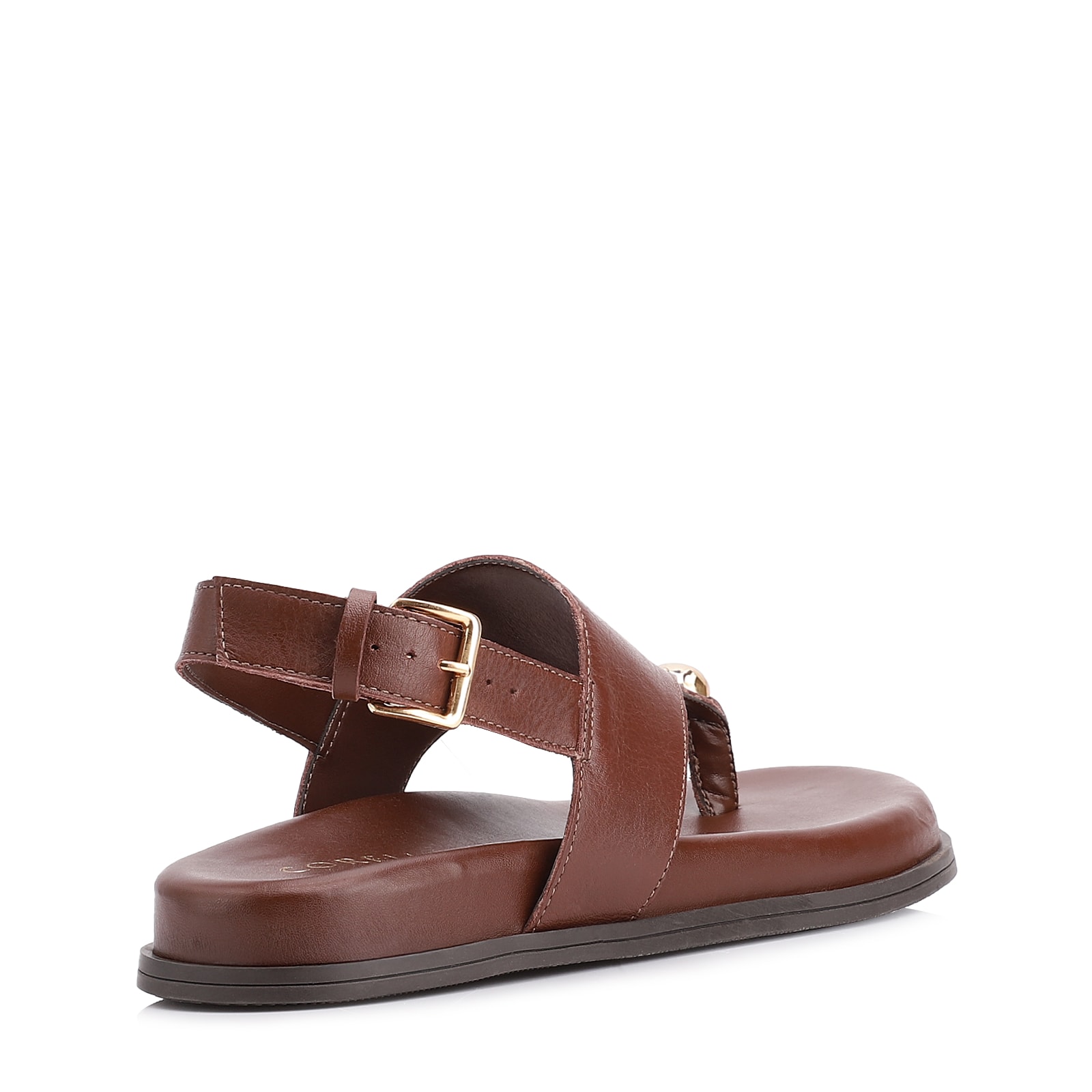 Papete Toe Ring Couro Marrom