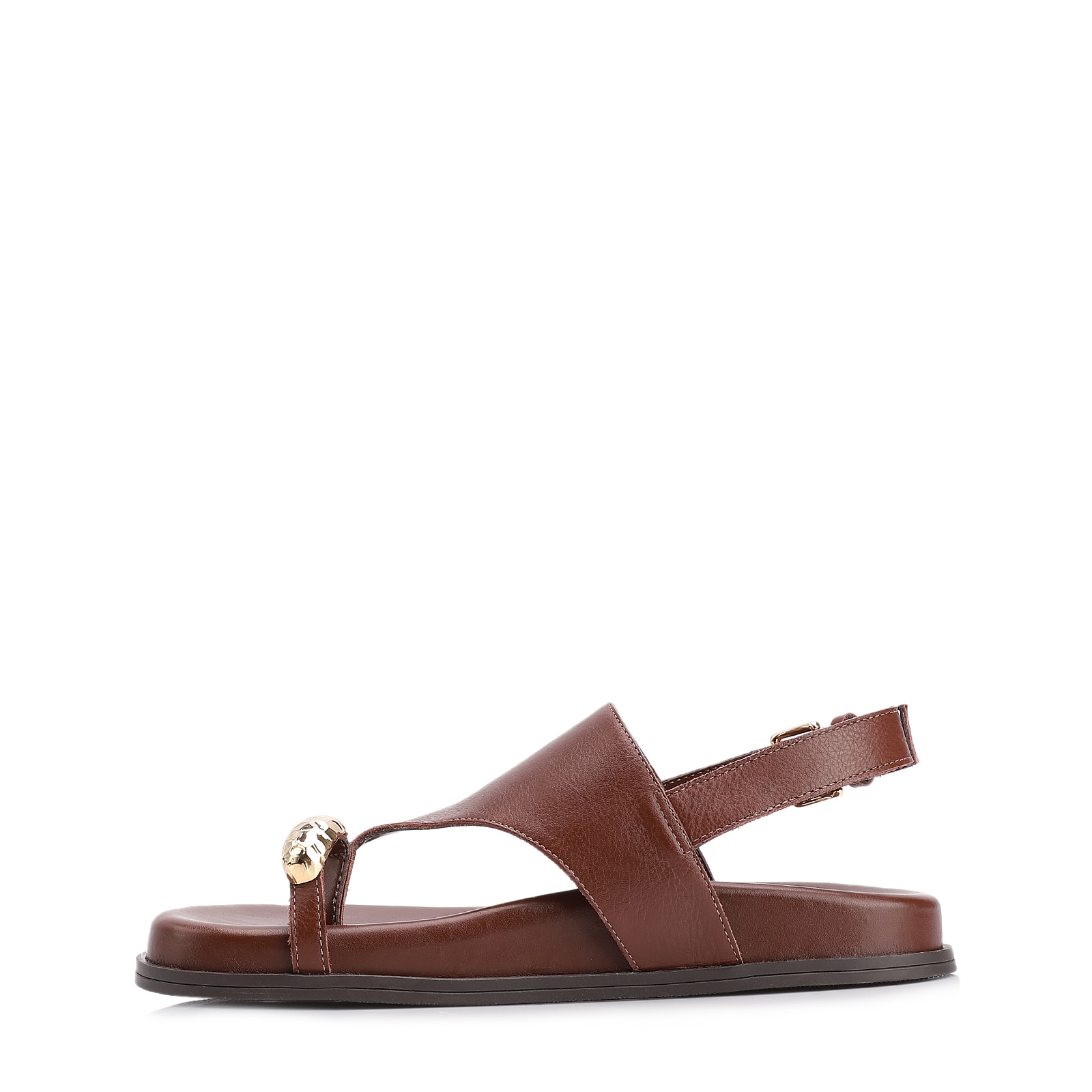 Papete Toe Ring Couro Marrom