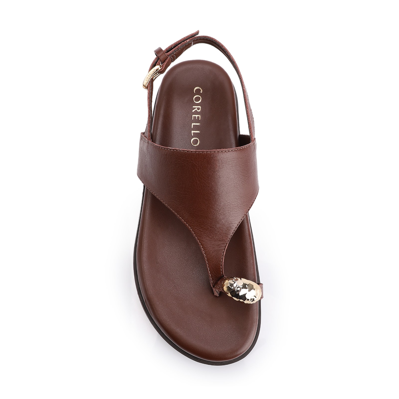 Papete Toe Ring Couro Marrom