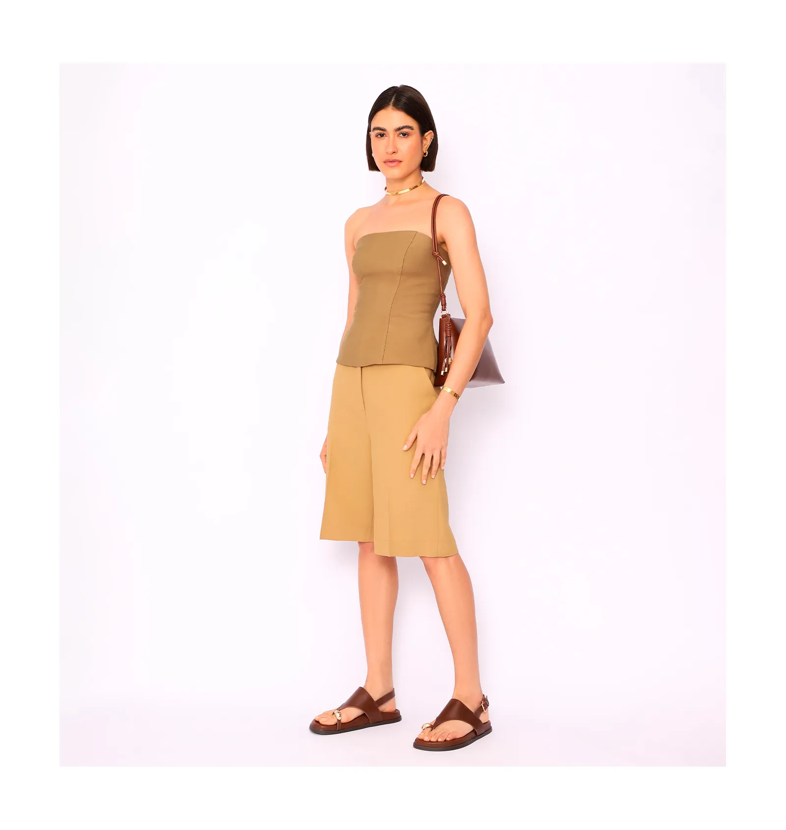 Papete Toe Ring Couro Marrom