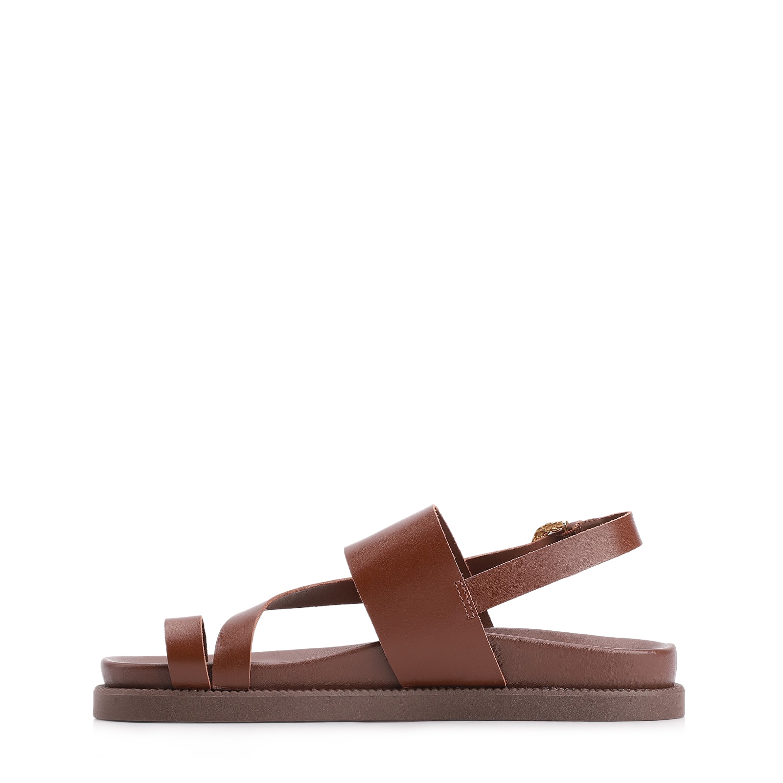 Papete Toe Ring Couro Marrom