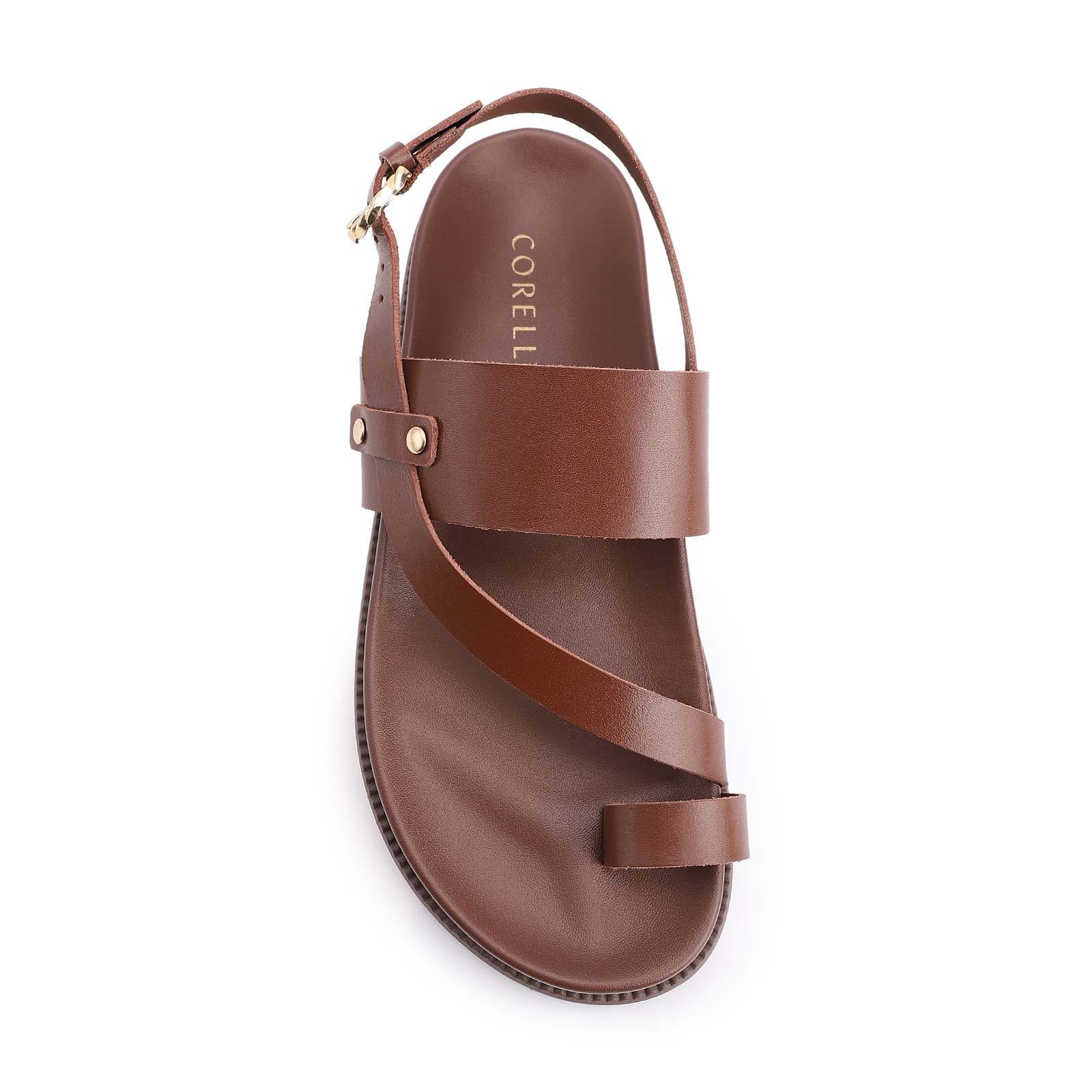 Papete Toe Ring Couro Marrom