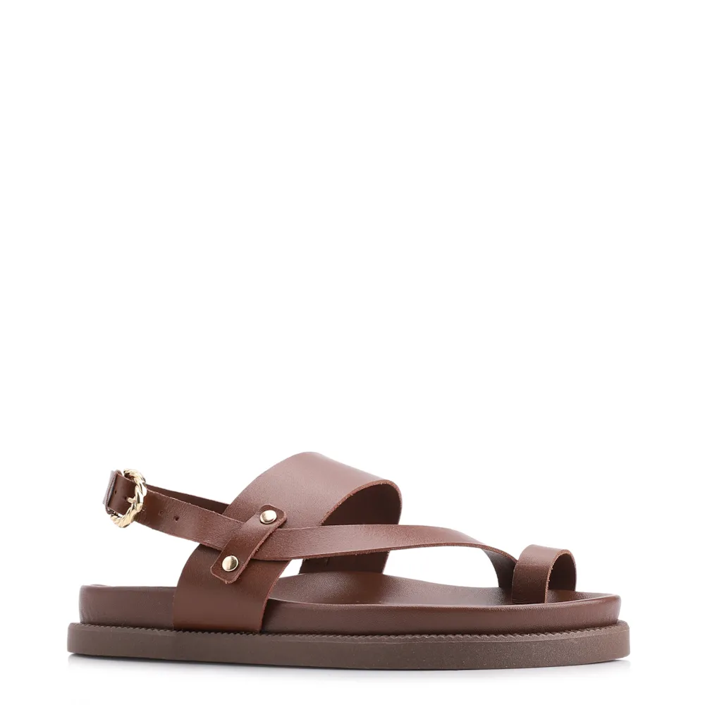 Papete Toe Ring Couro Marrom