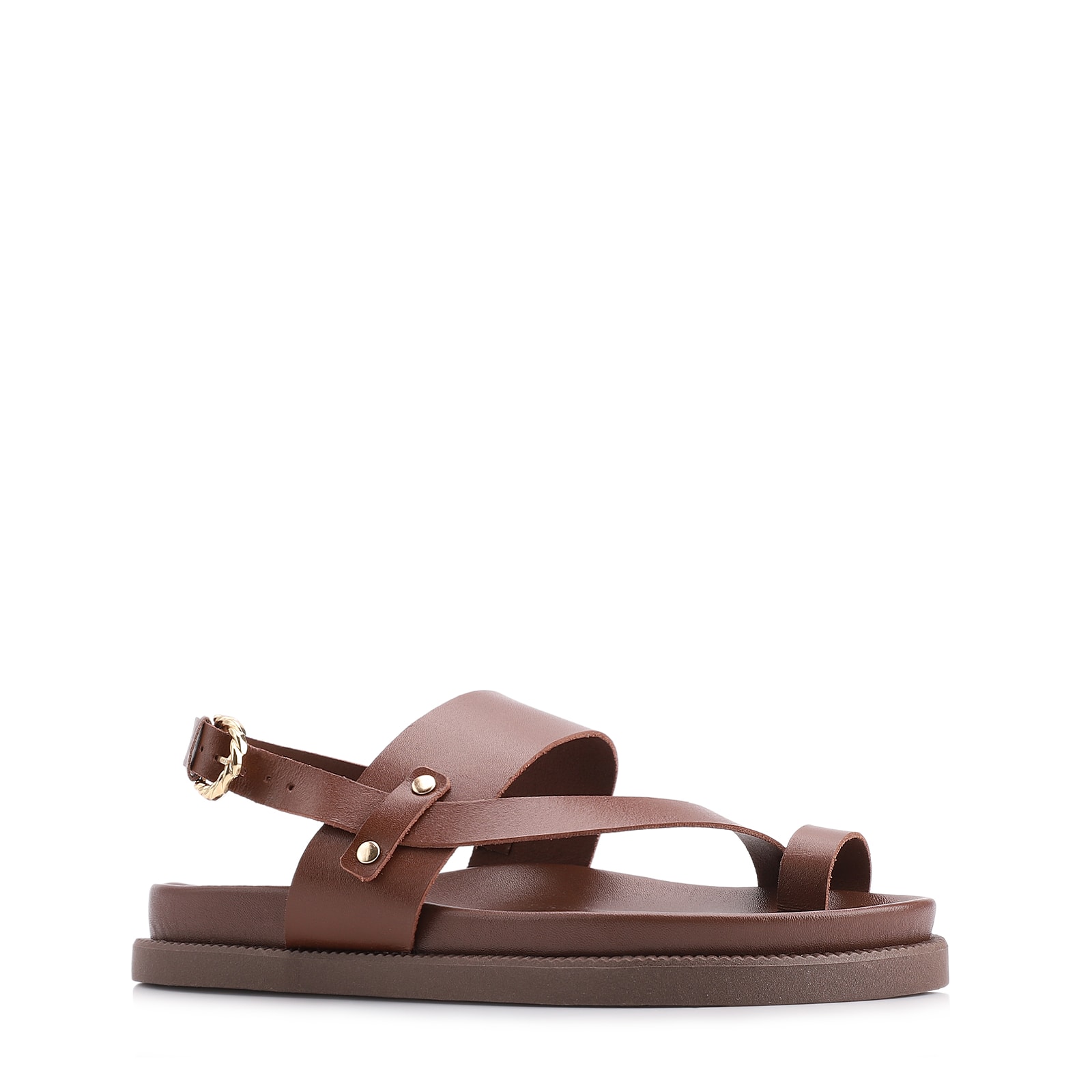 Papete Toe Ring Couro Marrom