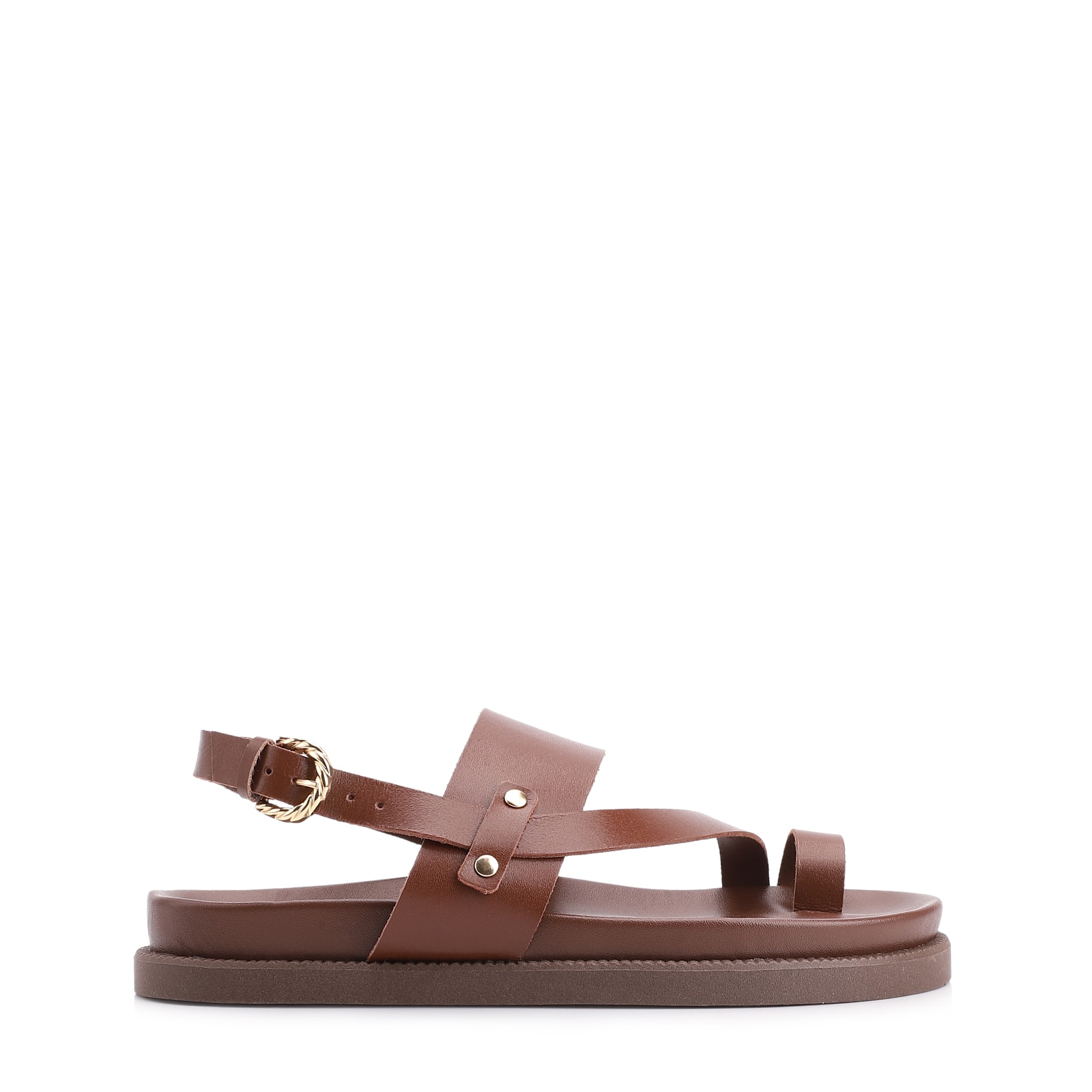 Papete Toe Ring Couro Marrom