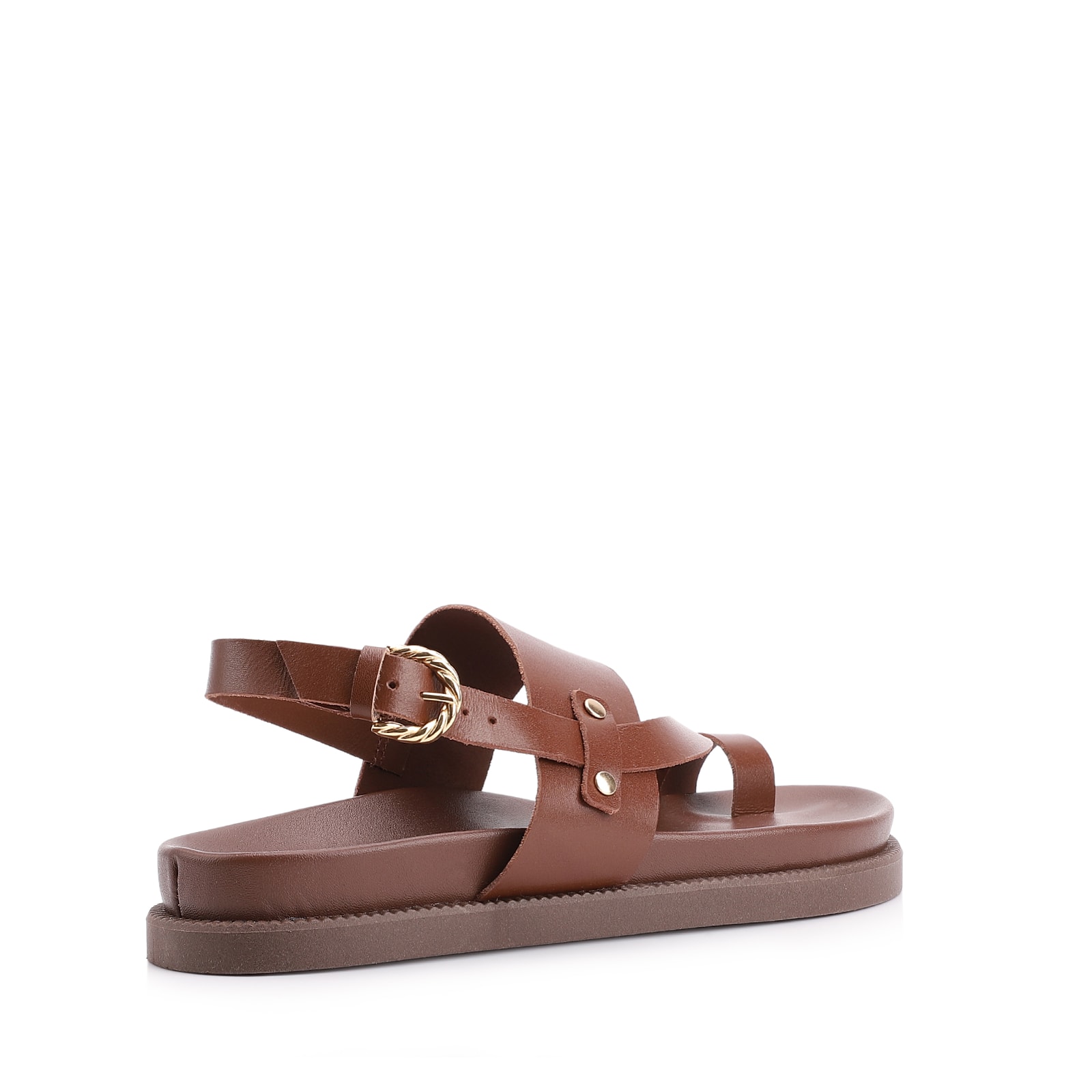 Papete Toe Ring Couro Marrom